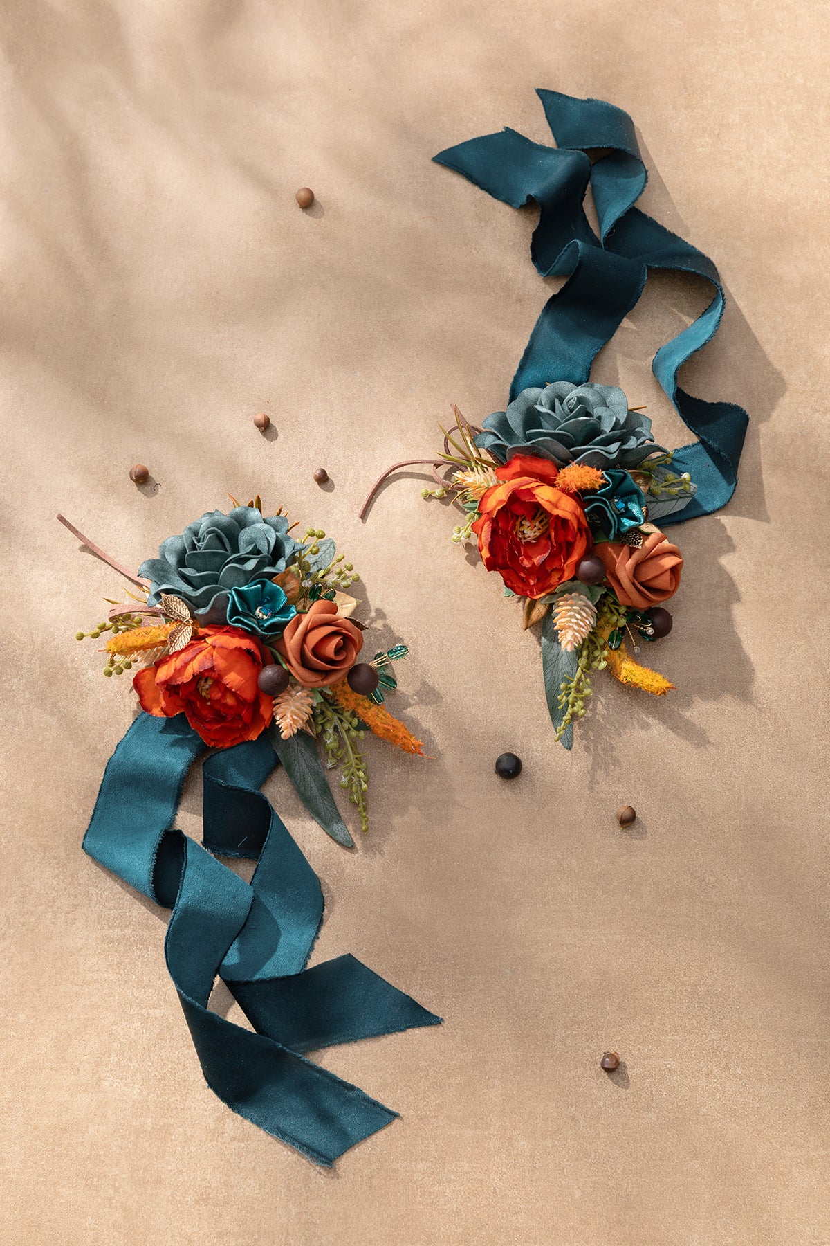 Wrist and Shoulder Corsages in Dark Teal & Burnt Orange (Set of 2) - Image 2