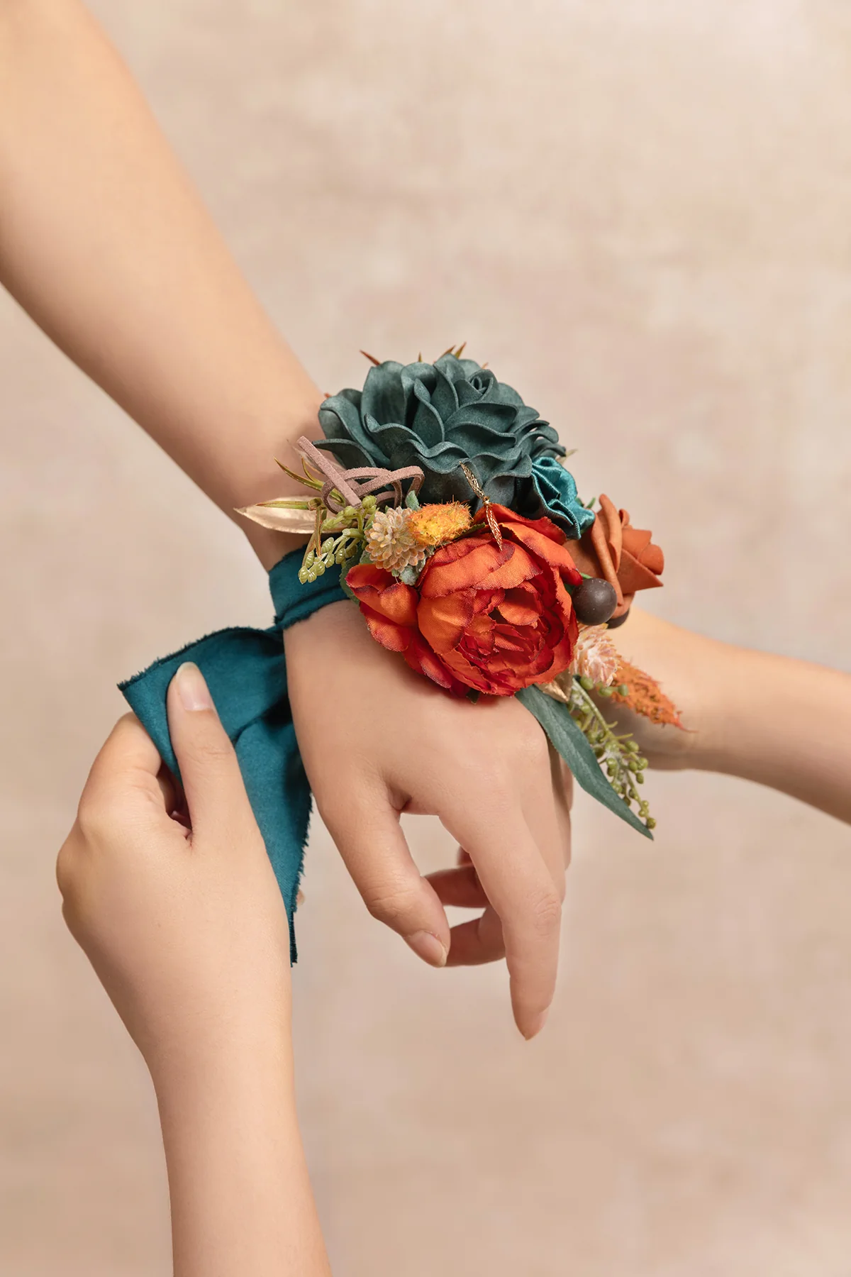 Wrist and Shoulder Corsages in Dark Teal & Burnt Orange (Set of 2) - Image 6