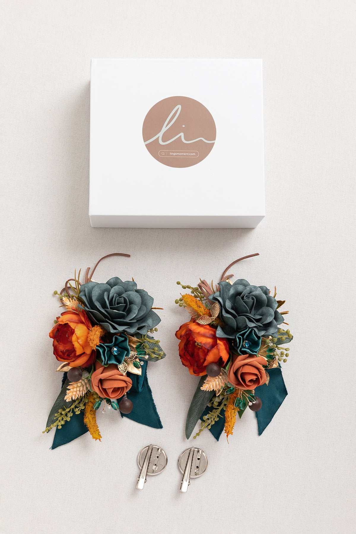 Wrist and Shoulder Corsages in Dark Teal & Burnt Orange (Set of 2) - Image 7