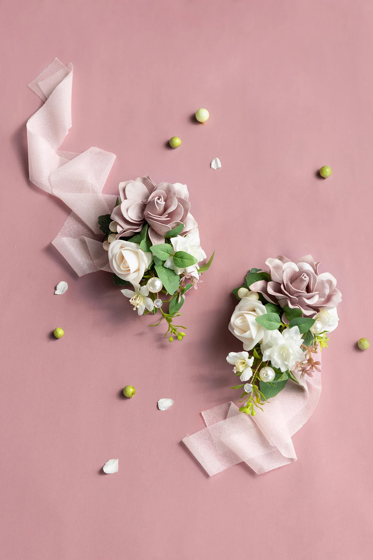 Wrist and Shoulder Corsages in Dusty Rose & Cream - Image 2
