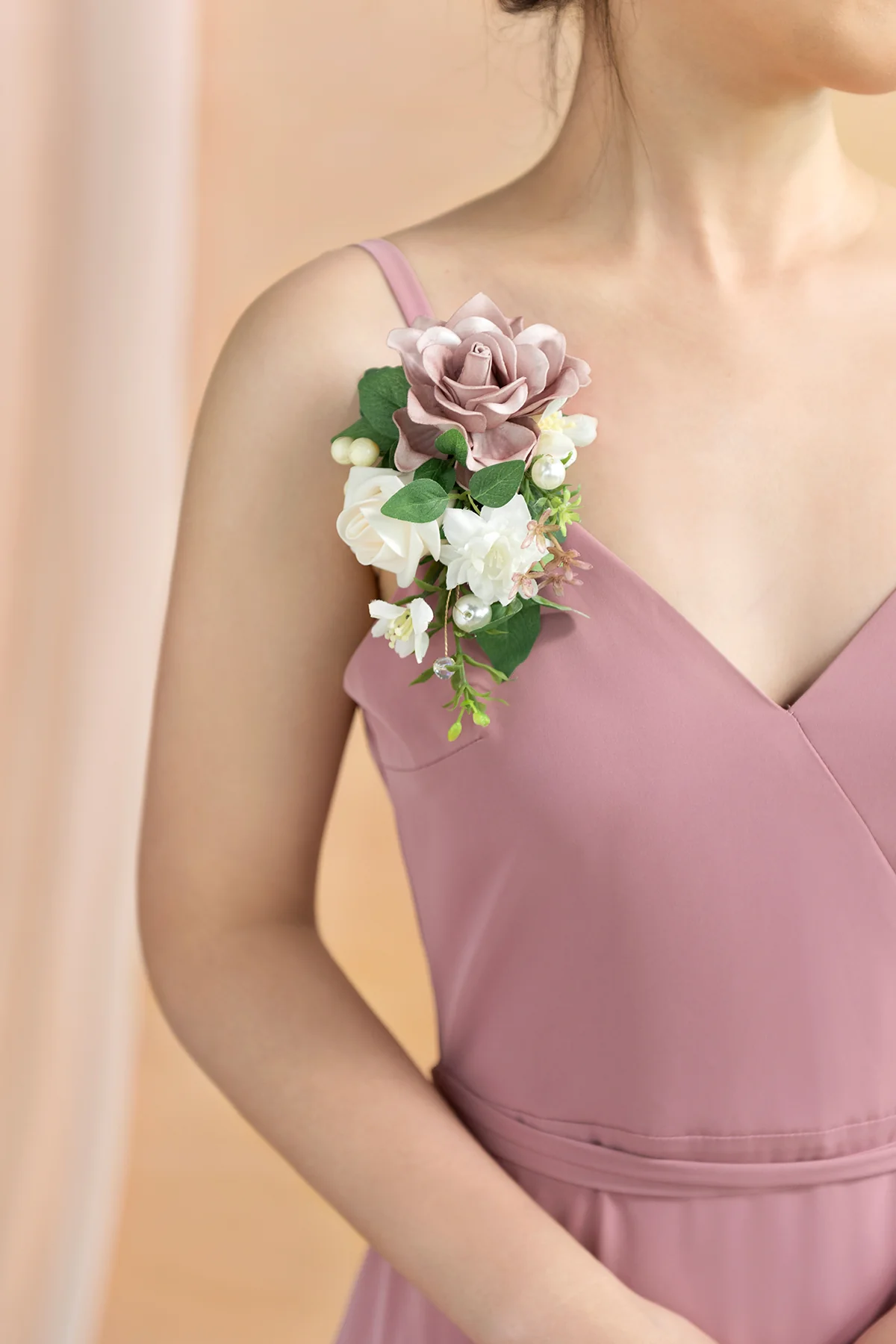 Wrist and Shoulder Corsages in Dusty Rose & Cream - Image 4