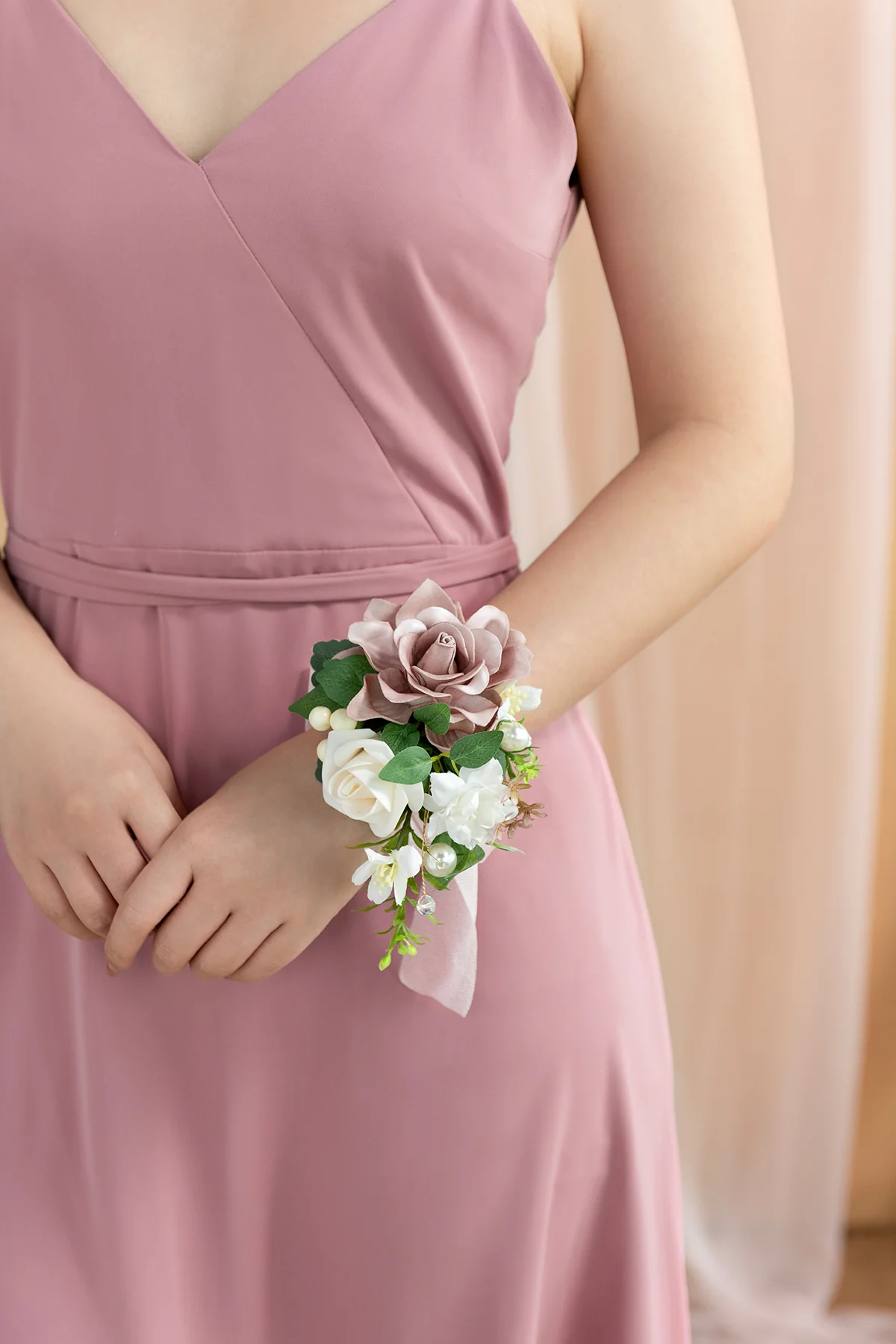 Wrist and Shoulder Corsages in Dusty Rose & Cream - Image 5