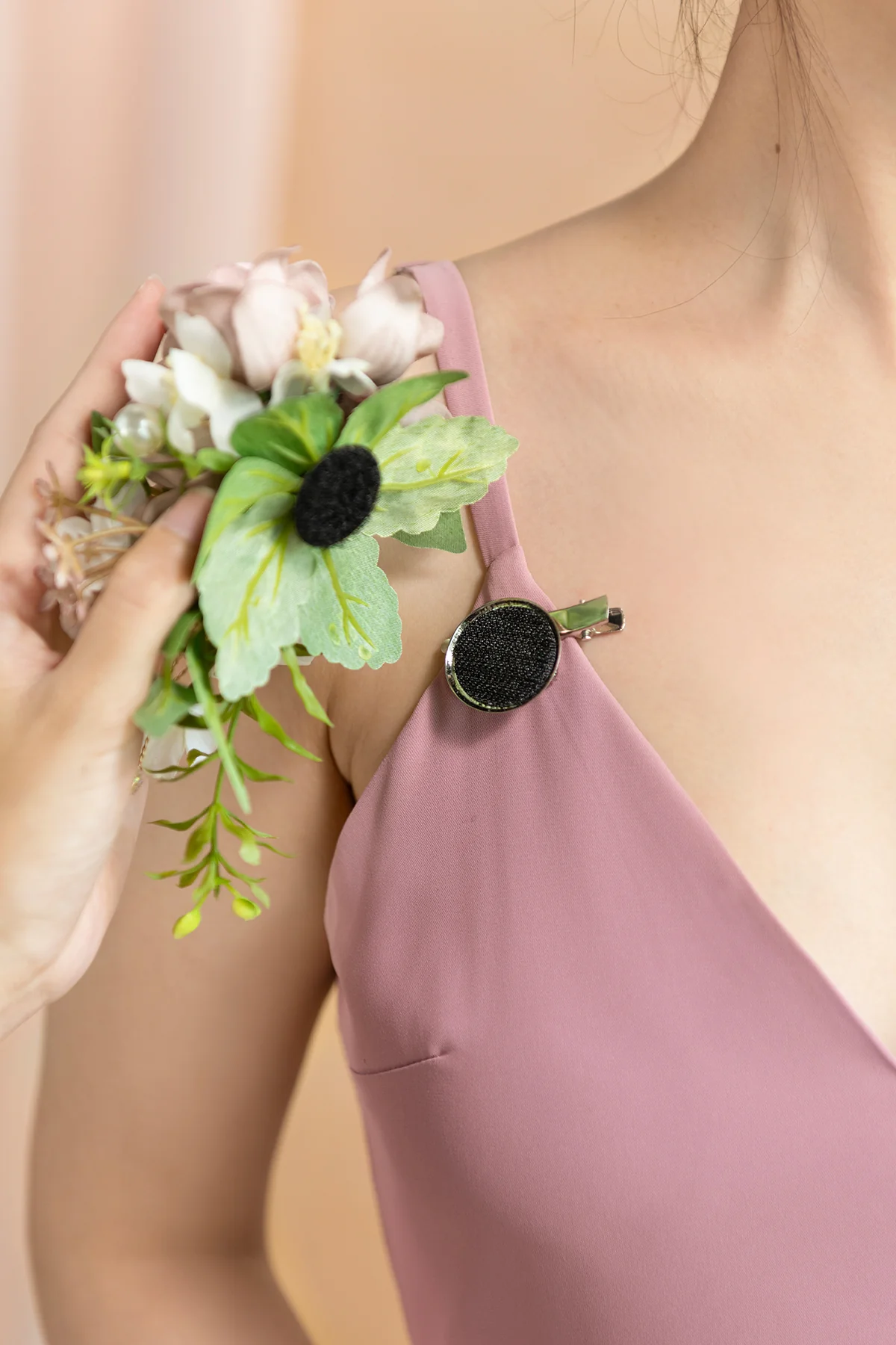 Wrist and Shoulder Corsages in Dusty Rose & Cream - Image 6