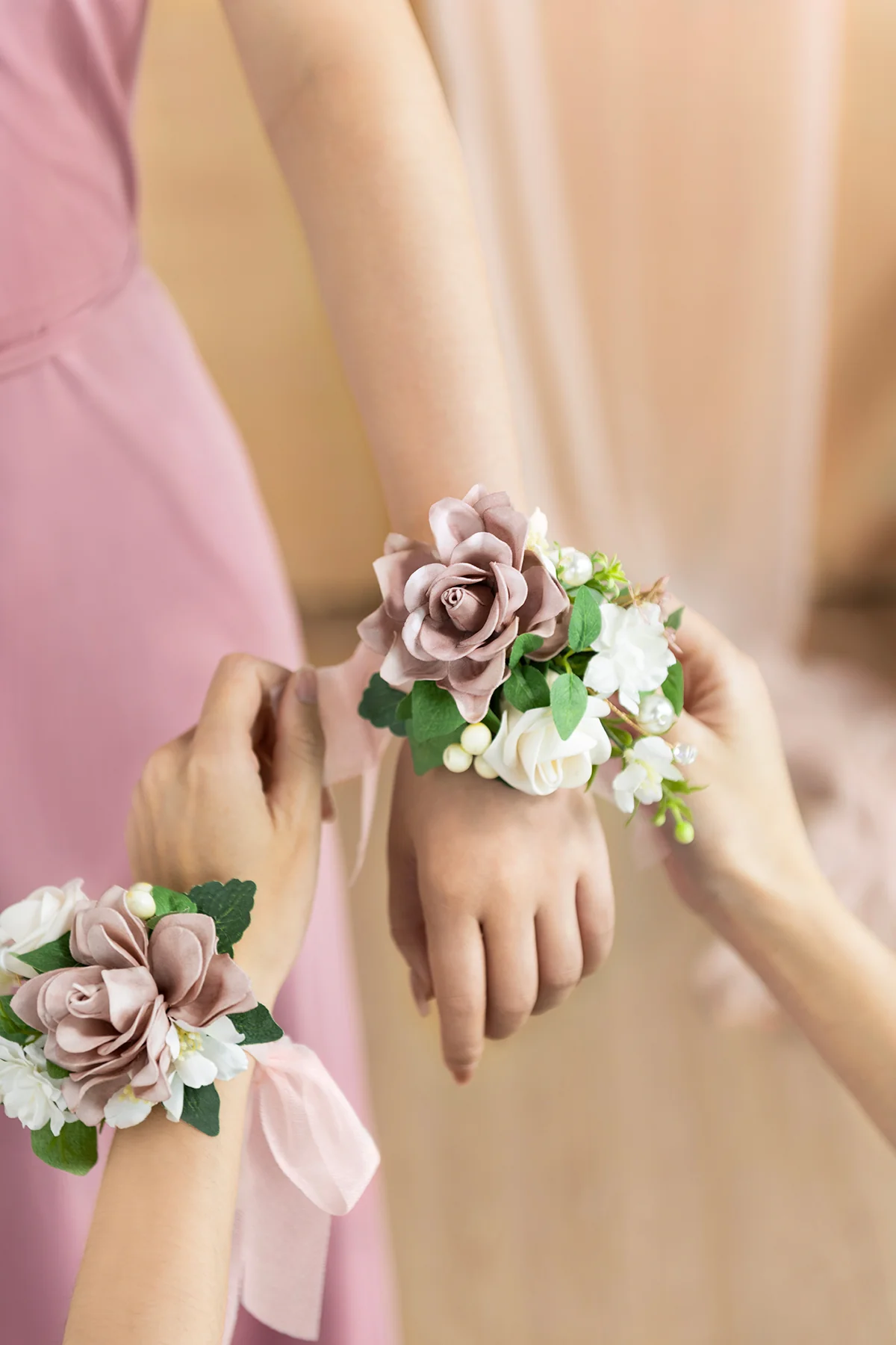 Wrist and Shoulder Corsages in Dusty Rose & Cream - Image 7