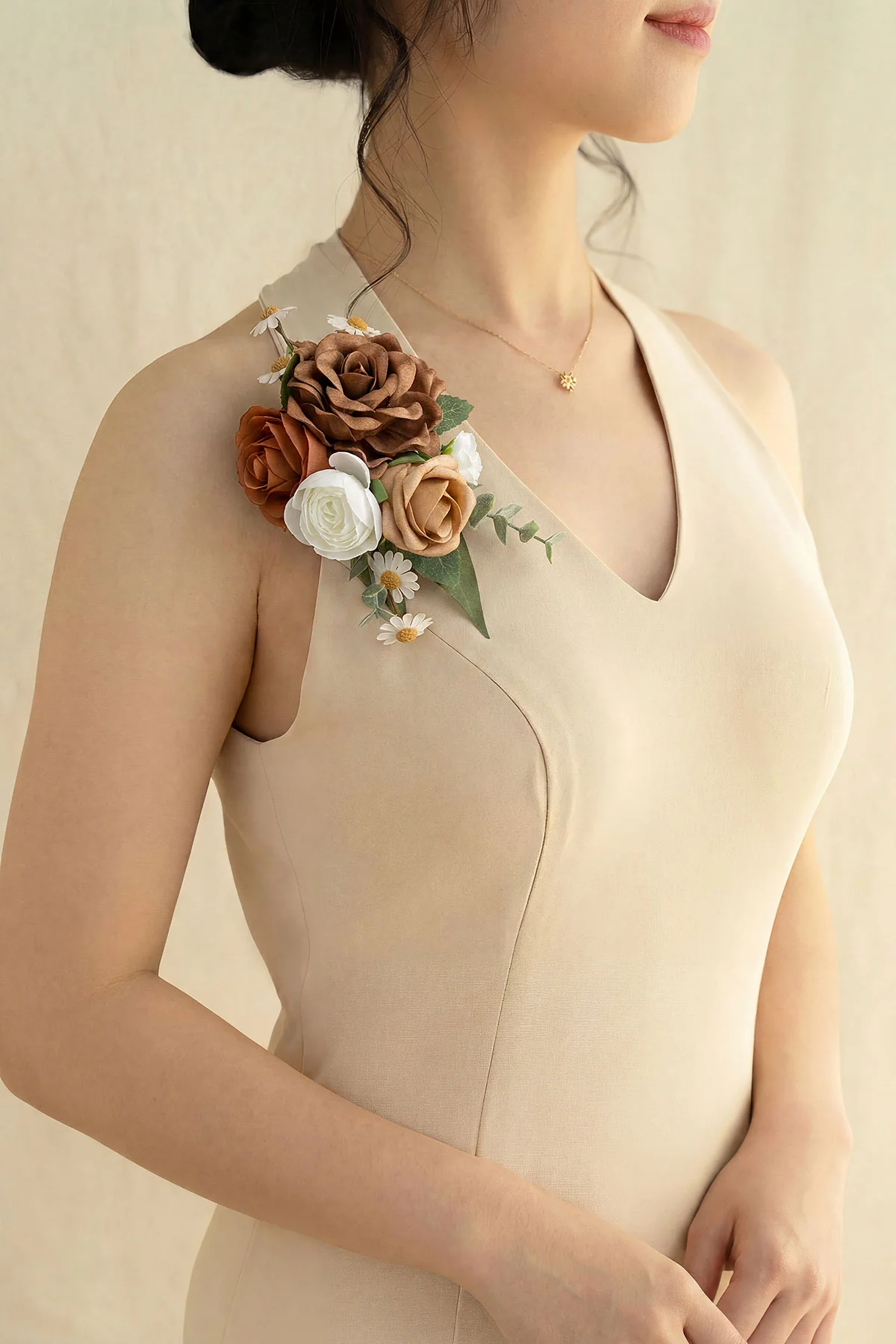 Wrist and Shoulder Corsages in Earth Brown & Burnt Orange & Sand Beige (Set of 2) - Image 3
