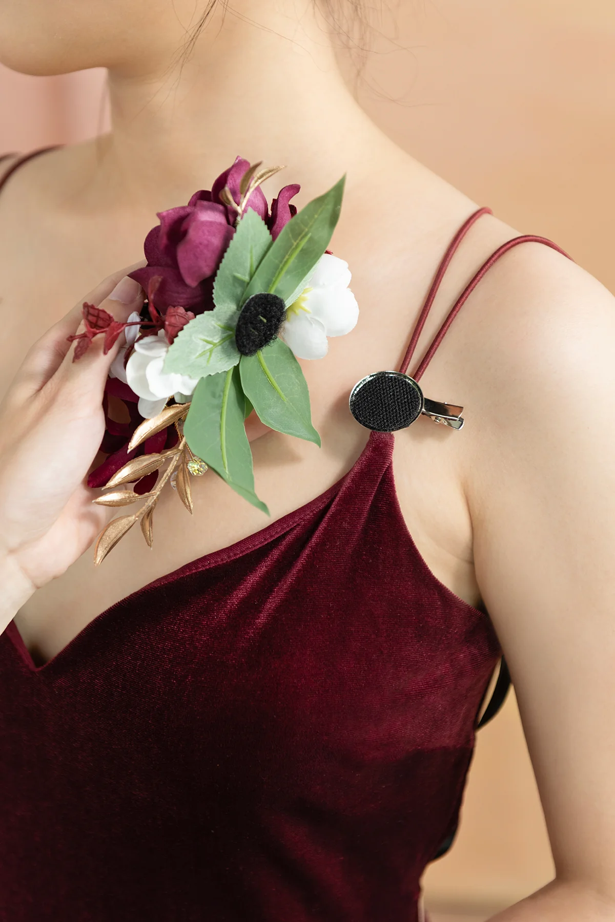 Wrist and Shoulder Corsages in Romantic Marsala - Image 7