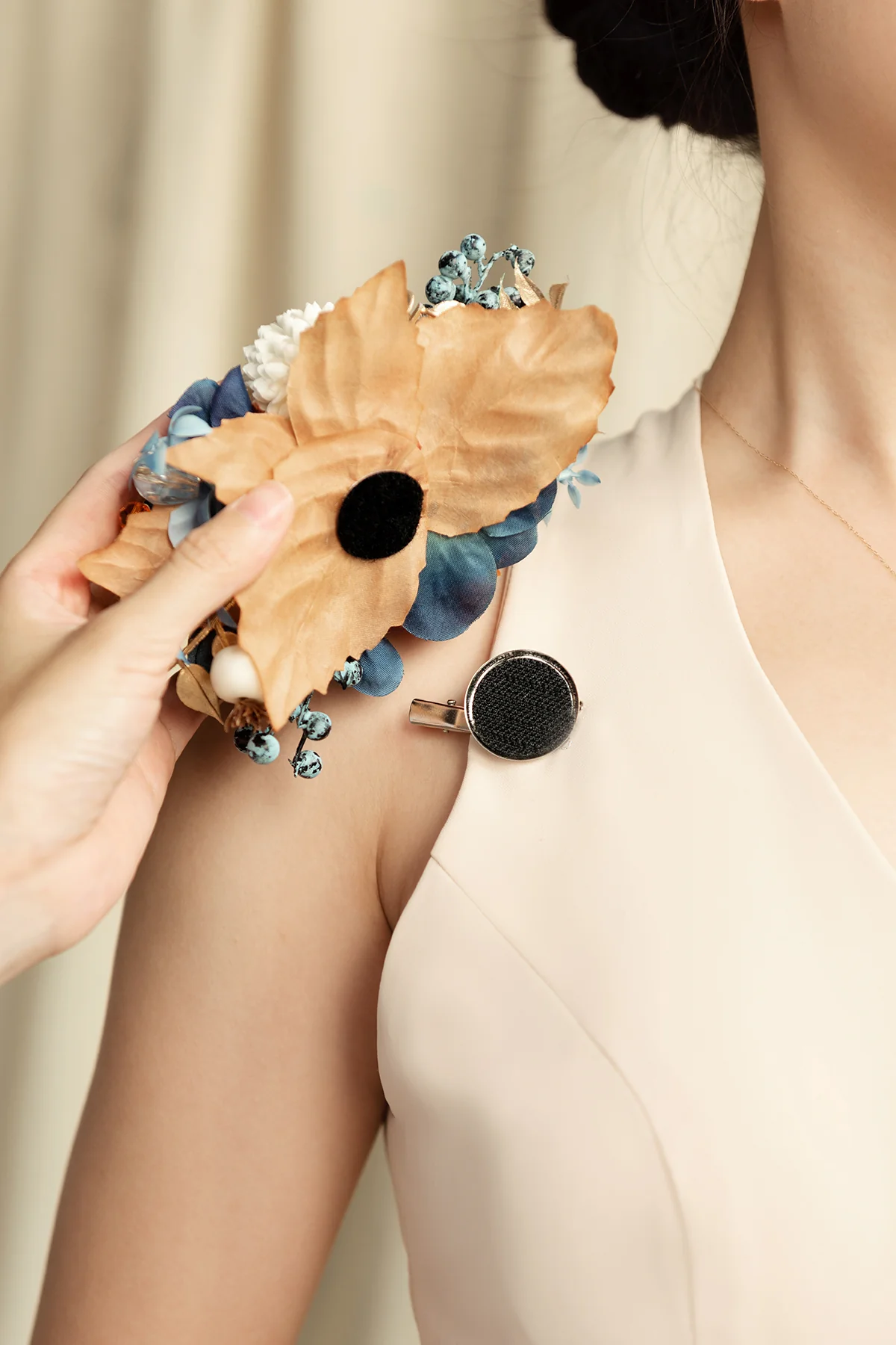 Wrist and Shoulder Corsages in Russet Orange & Denim Blue | Clearance - Image 6