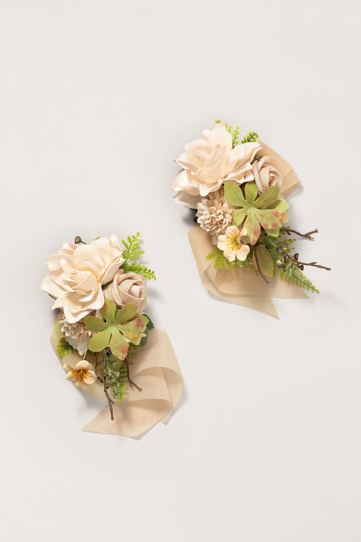 Wrist and Shoulder Corsages in Sand Beige & Olive Green | Clearance