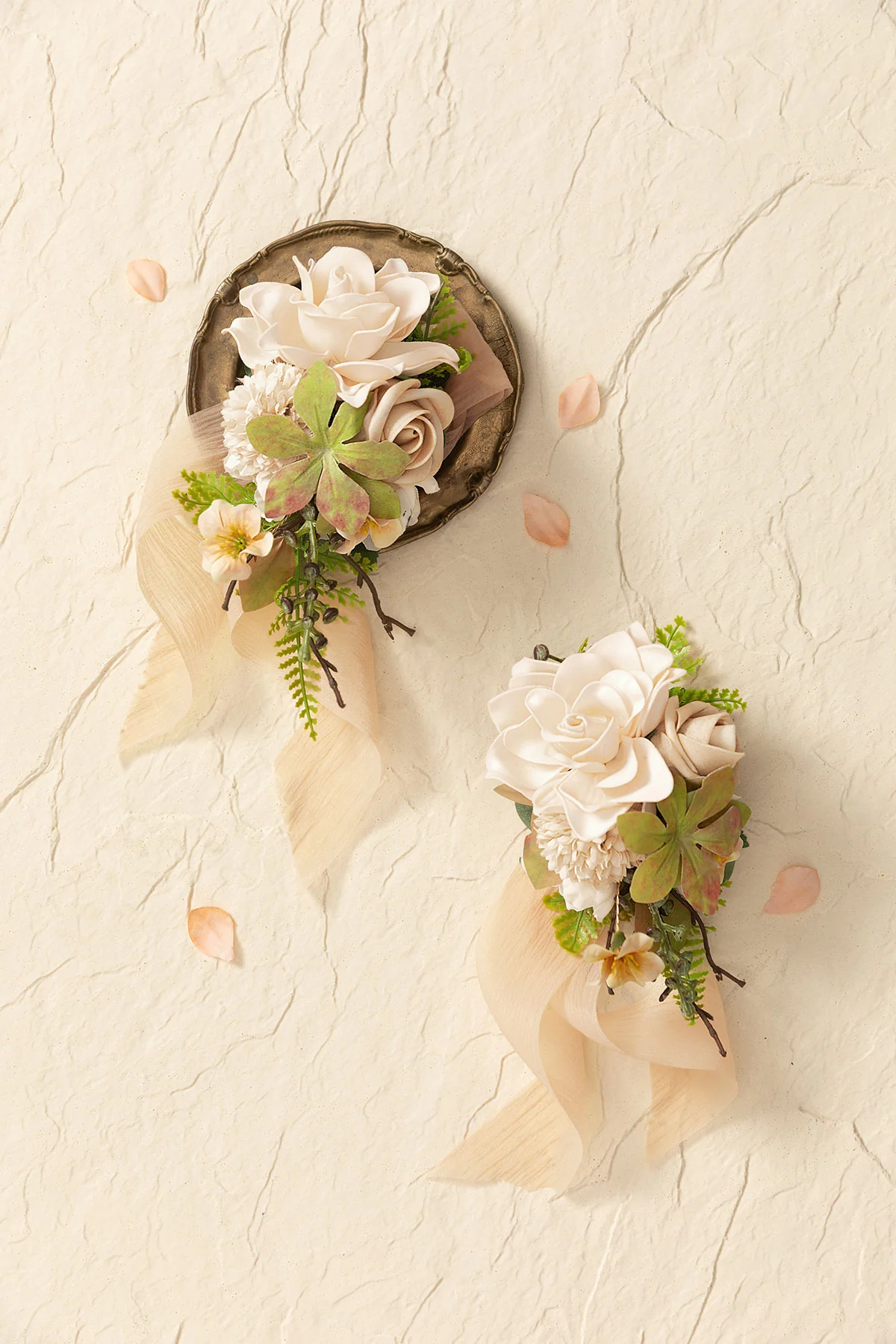 Wrist and Shoulder Corsages in Sand Beige & Olive Green | Clearance - Image 2