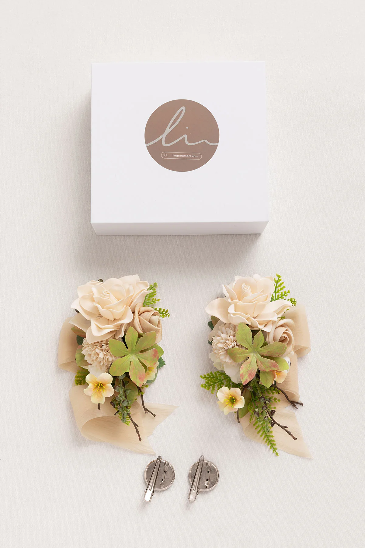 Wrist and Shoulder Corsages in Sand Beige & Olive Green | Clearance - Image 3
