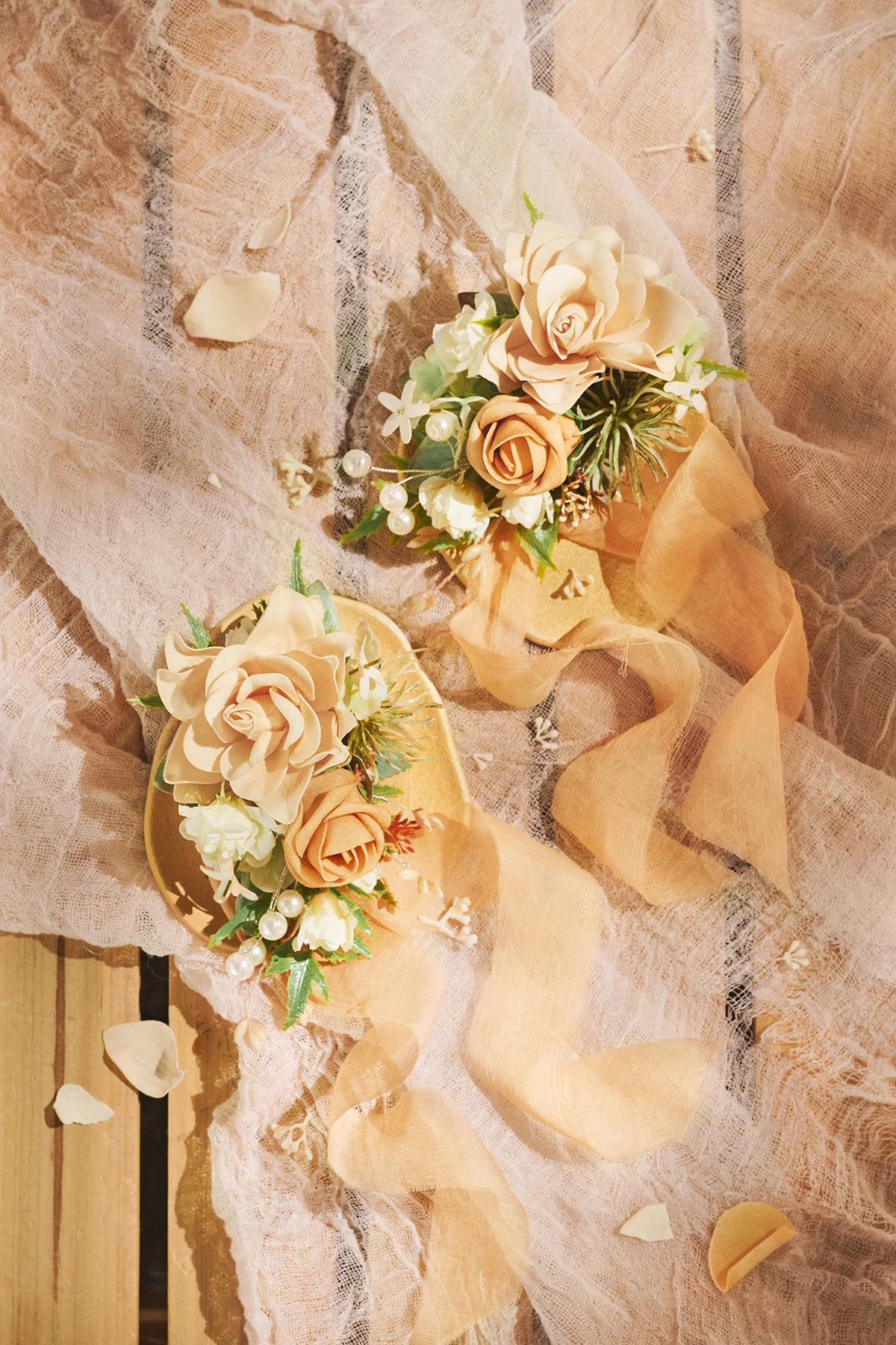 Wrist and Shoulder Corsages in Sunny Peach & Apricot | Clearance - Image 2