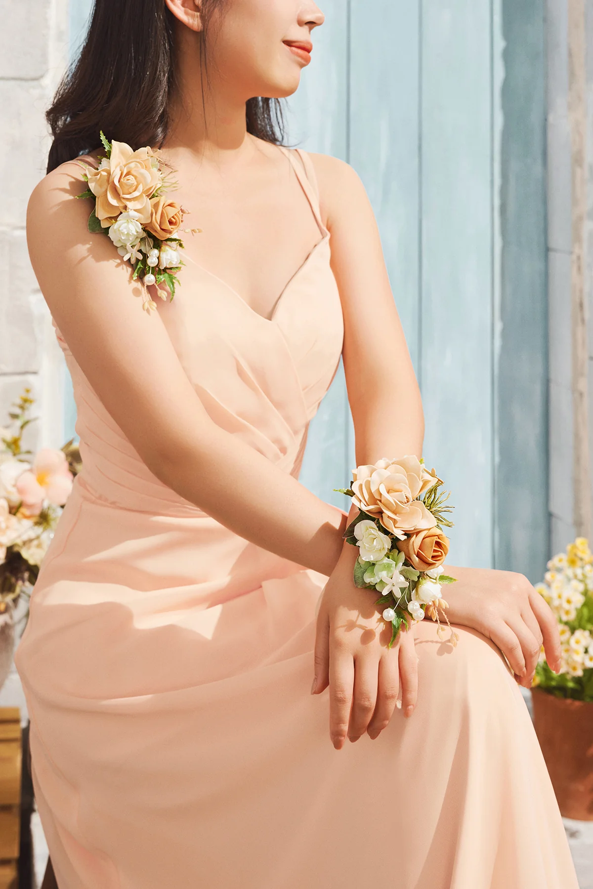 Wrist and Shoulder Corsages in Sunny Peach & Apricot | Clearance - Image 5