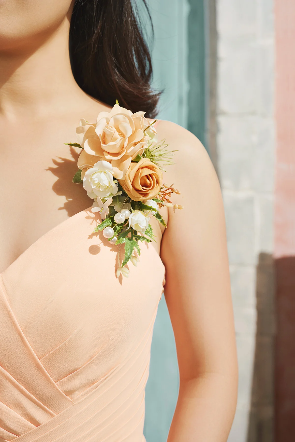 Wrist and Shoulder Corsages in Sunny Peach & Apricot | Clearance - Image 6