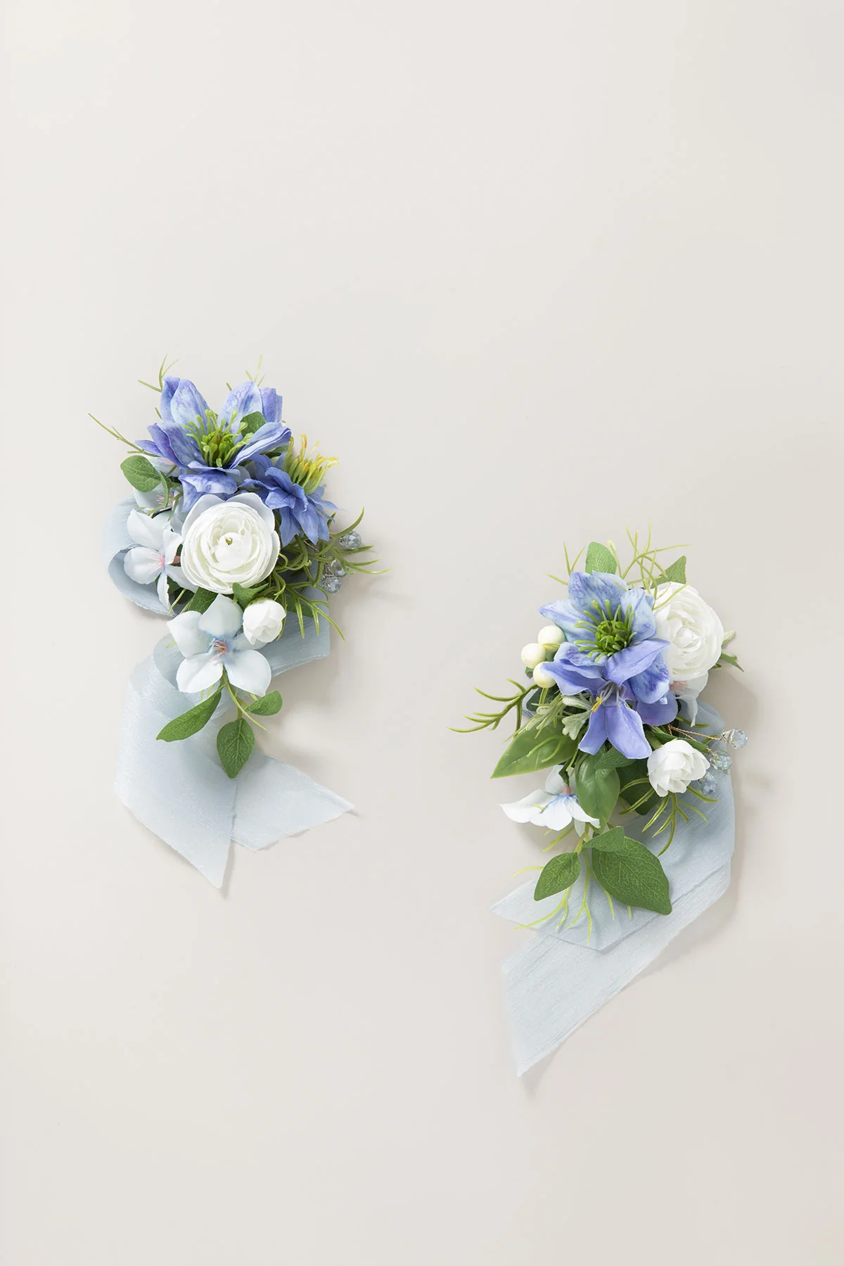 Wrist and Shoulder Corsages in Timeless French Blue & White | Clearance
