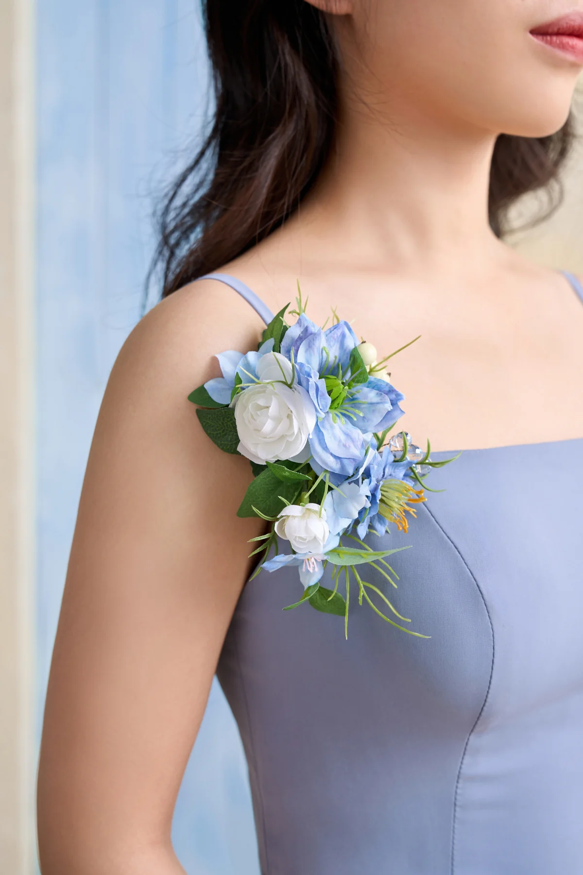 Wrist and Shoulder Corsages in Timeless French Blue & White | Clearance - Image 5