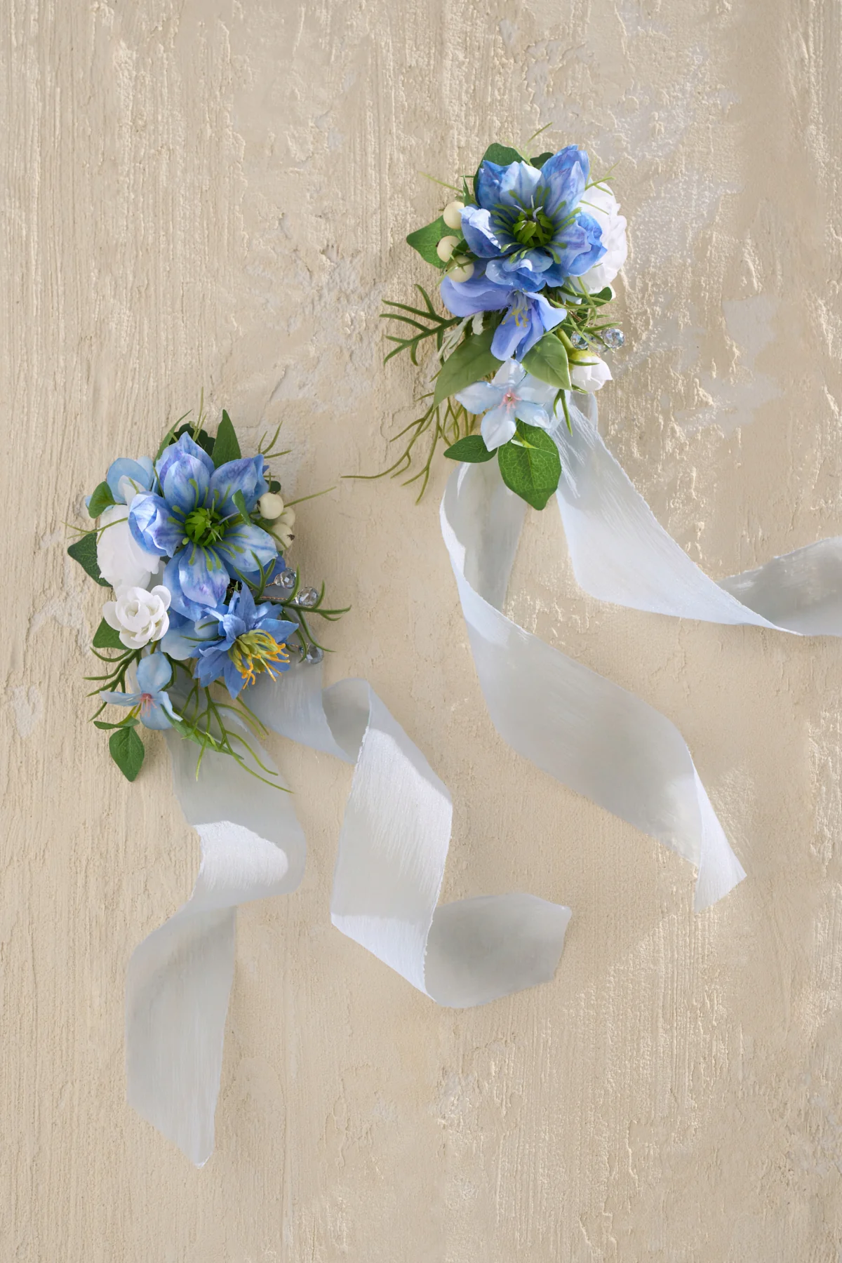 Wrist and Shoulder Corsages in Timeless French Blue & White | Clearance - Image 6