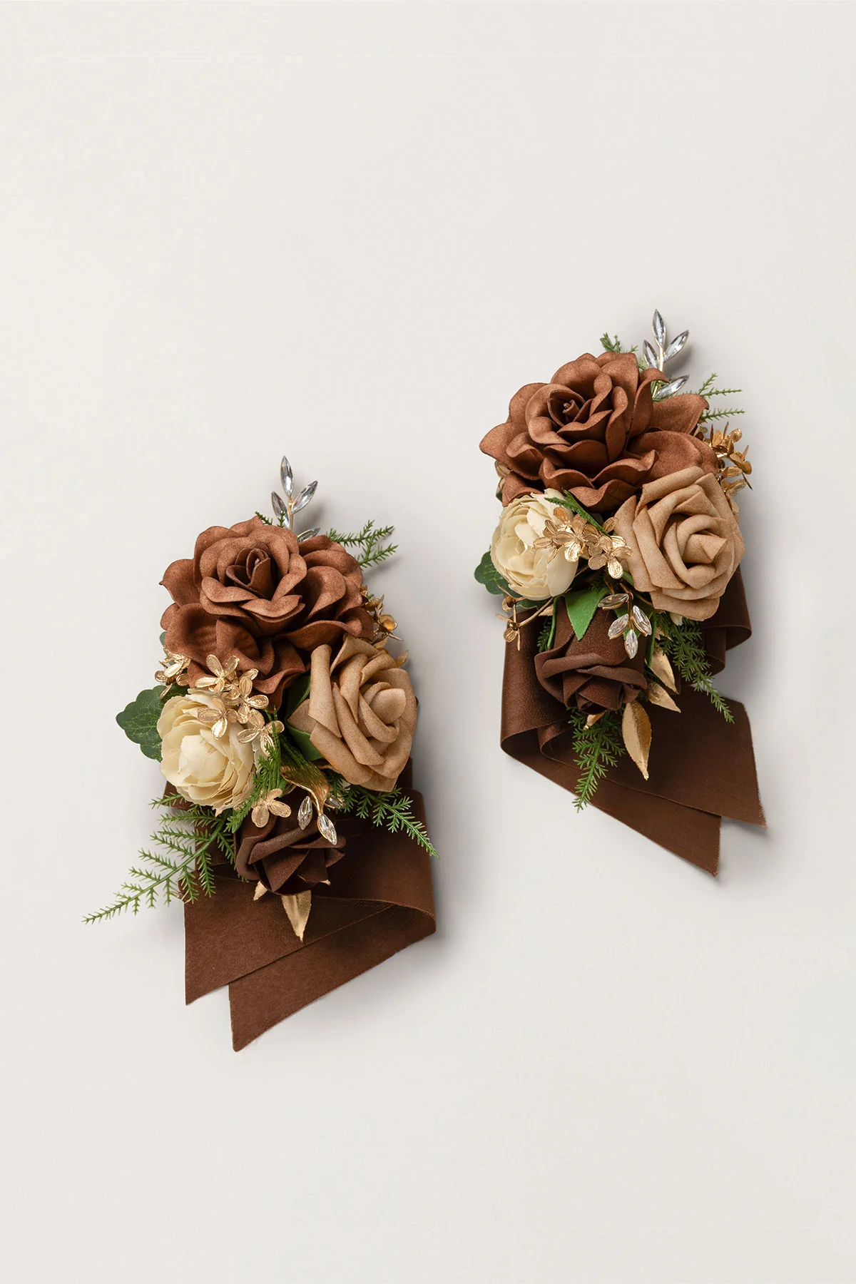 Wrist and Shoulder Corsages in Walnut Brown & Sand Beige (Set of 2)
