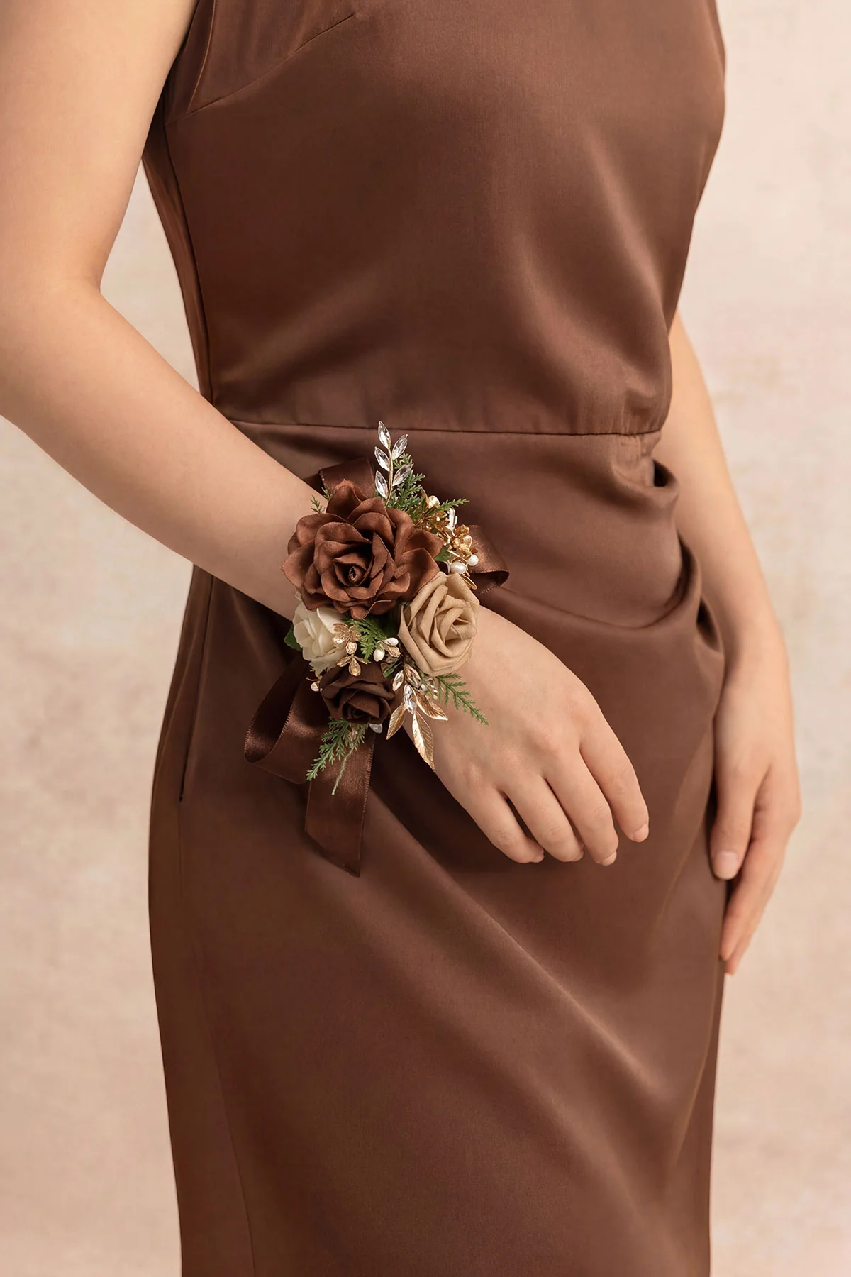 Wrist and Shoulder Corsages in Walnut Brown & Sand Beige (Set of 2) - Image 2