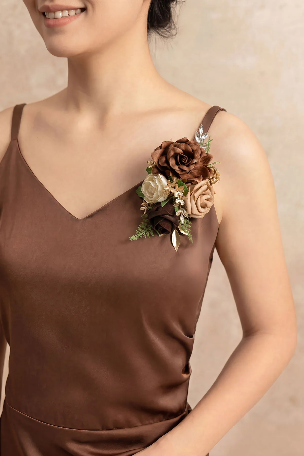 Wrist and Shoulder Corsages in Walnut Brown & Sand Beige (Set of 2) - Image 3