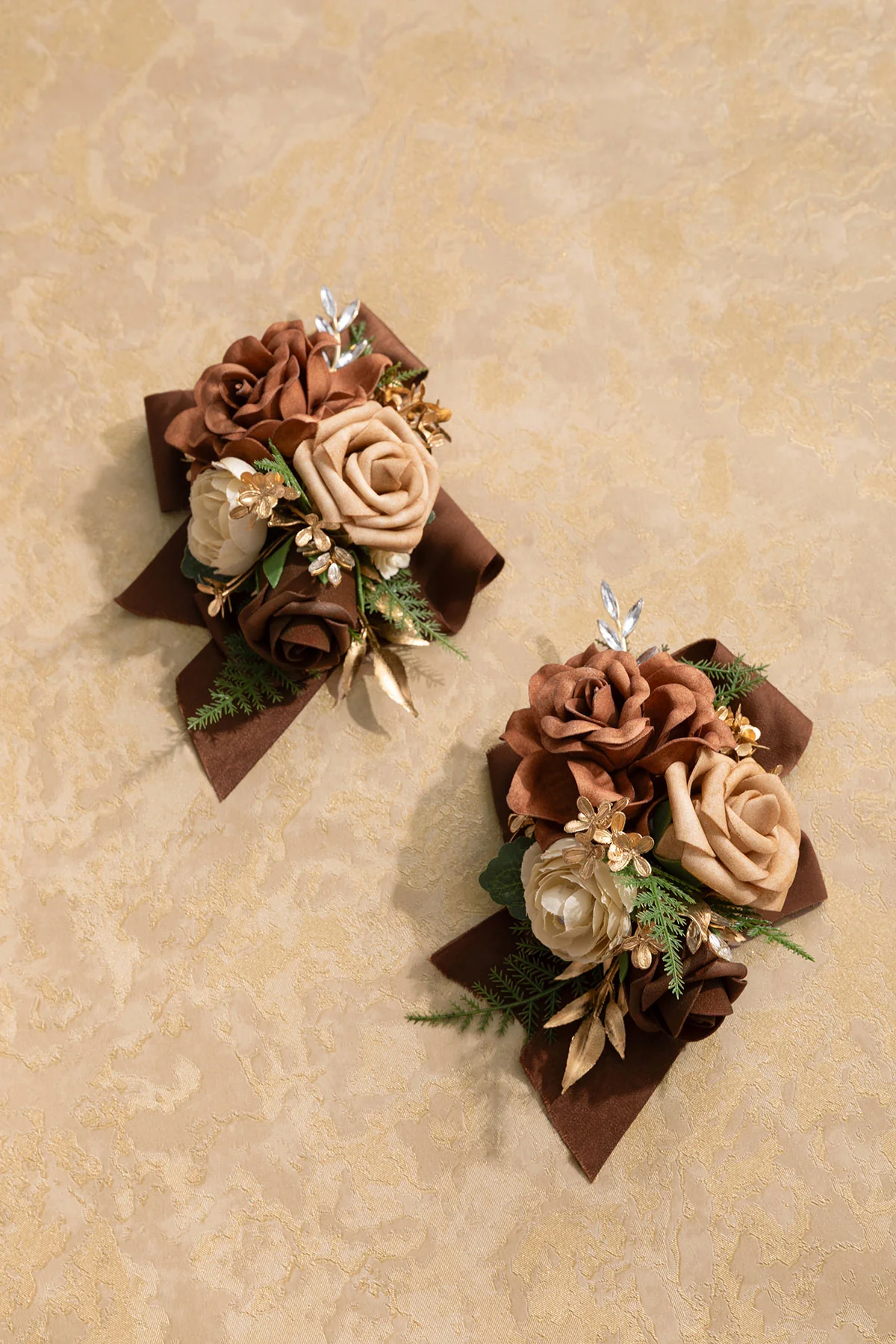 Wrist and Shoulder Corsages in Walnut Brown & Sand Beige (Set of 2) - Image 4