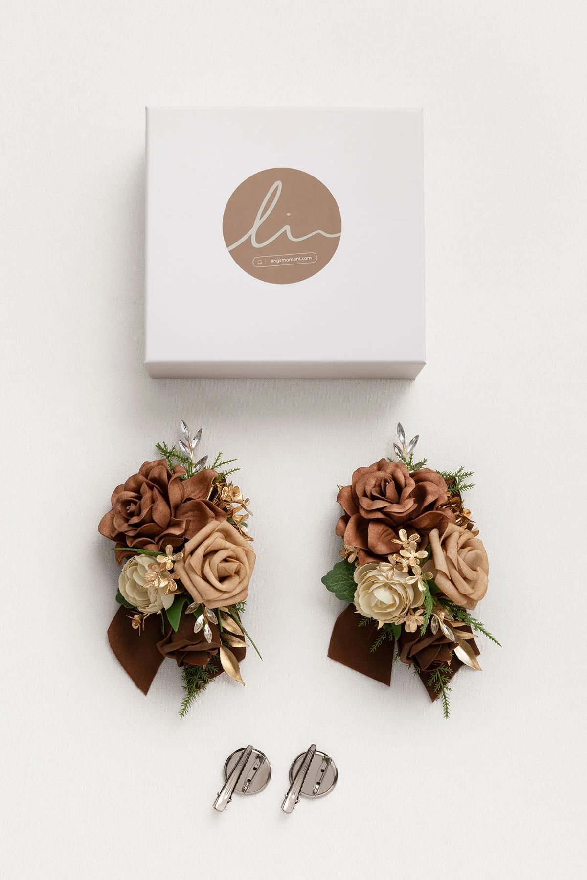 Wrist and Shoulder Corsages in Walnut Brown & Sand Beige (Set of 2) - Image 5