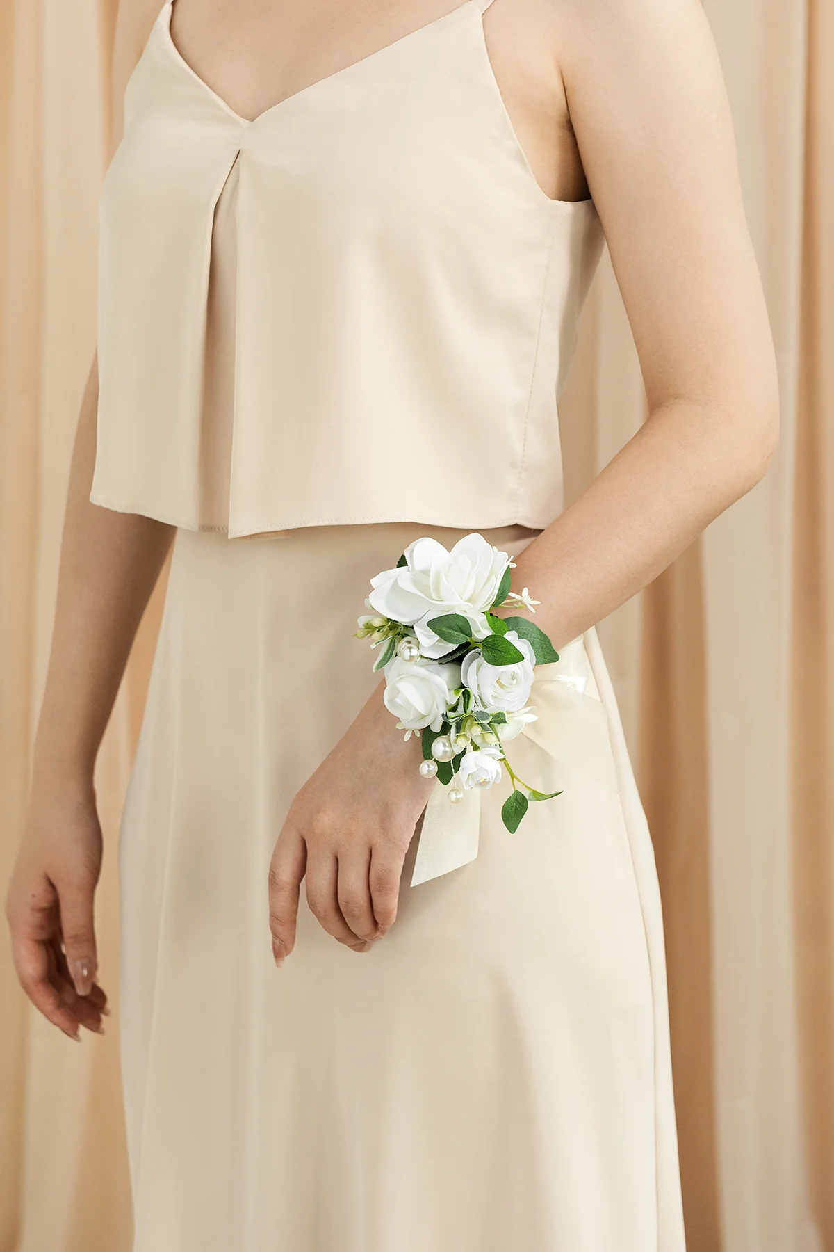 Wrist and Shoulder Corsages in White & Sage - Image 4