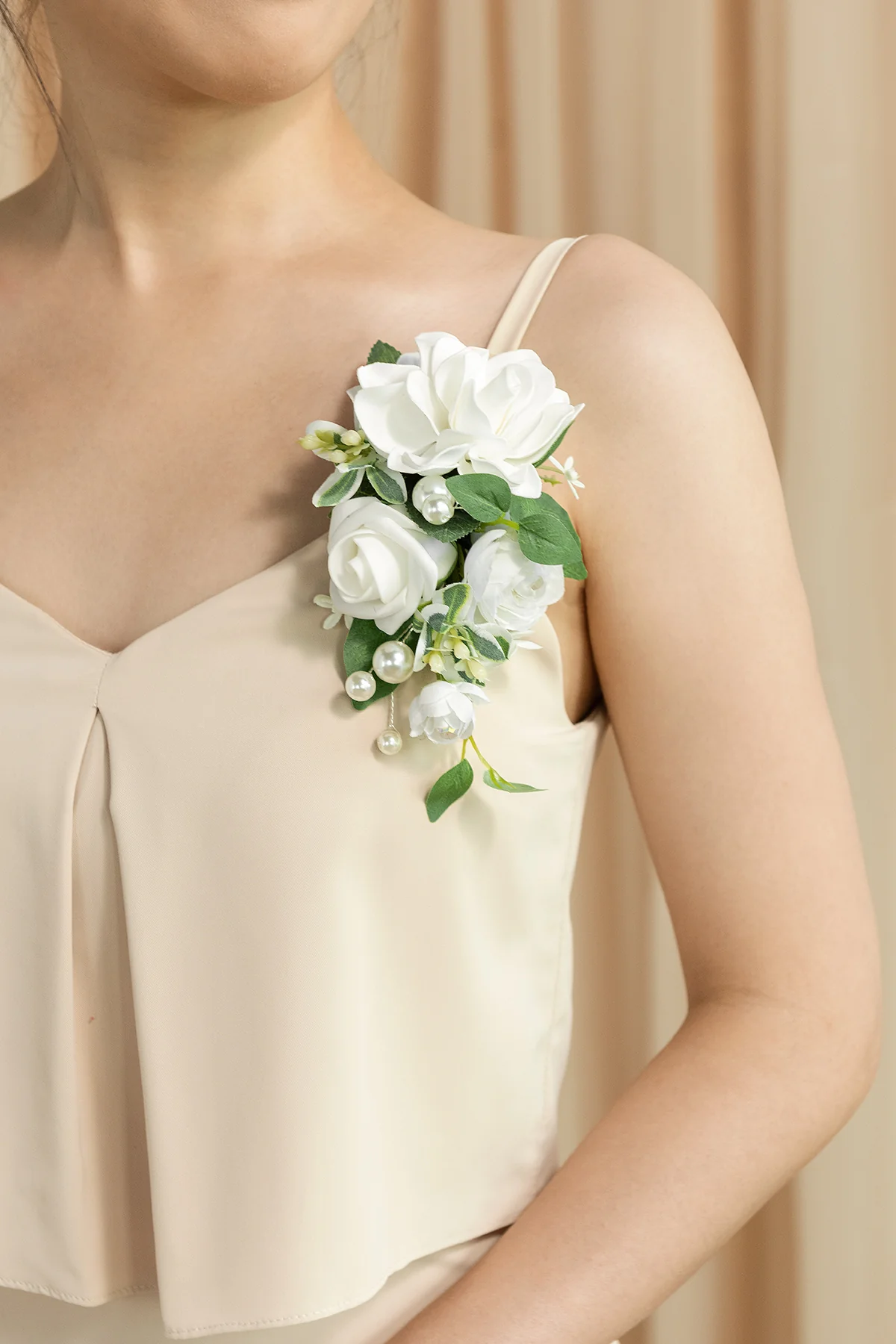 Wrist and Shoulder Corsages in White & Sage - Image 5