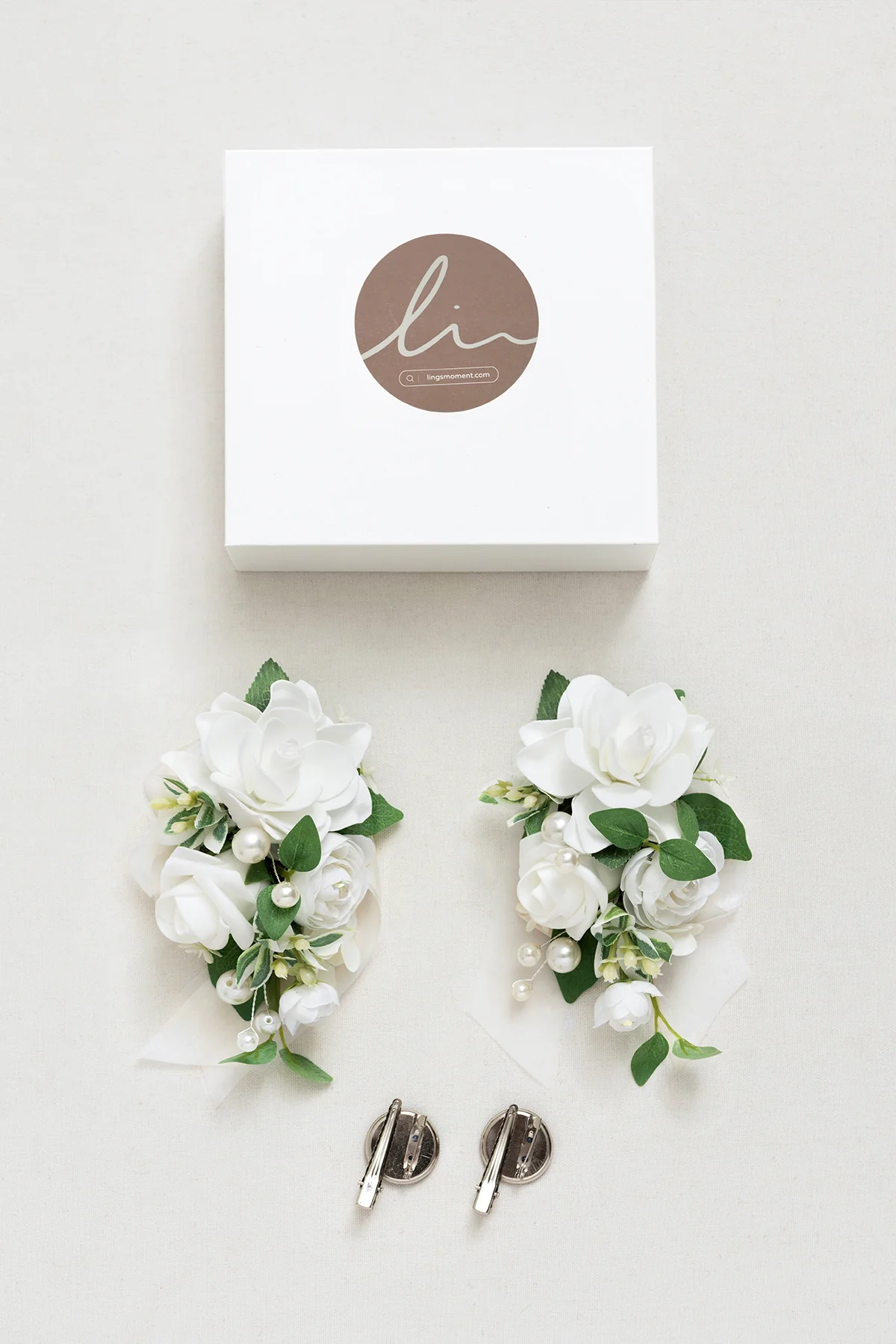 Wrist and Shoulder Corsages in White & Sage - Image 8