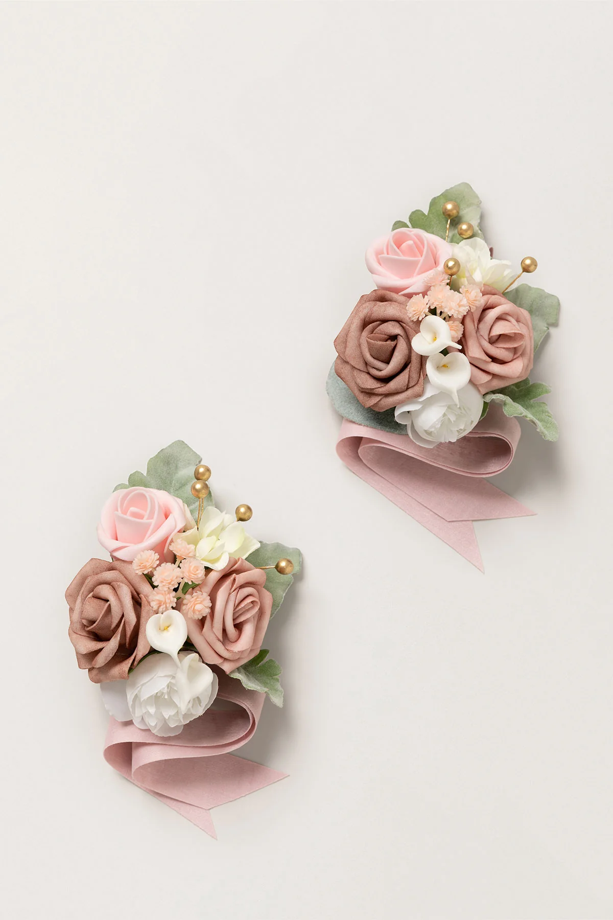 Wrist Corsages in Dusty Rose & Cream (Set of 2)