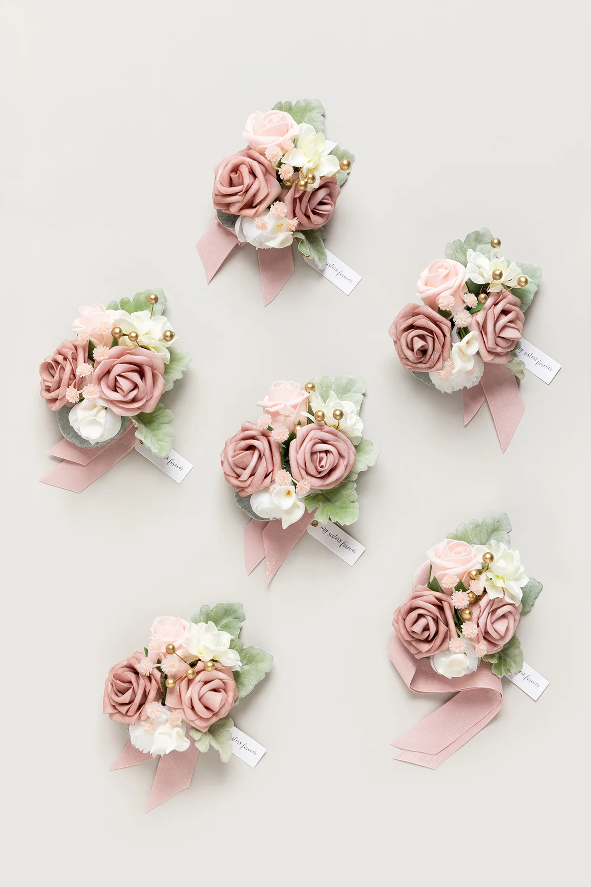 Wrist Corsages in Dusty Rose & Cream (Set of 6)