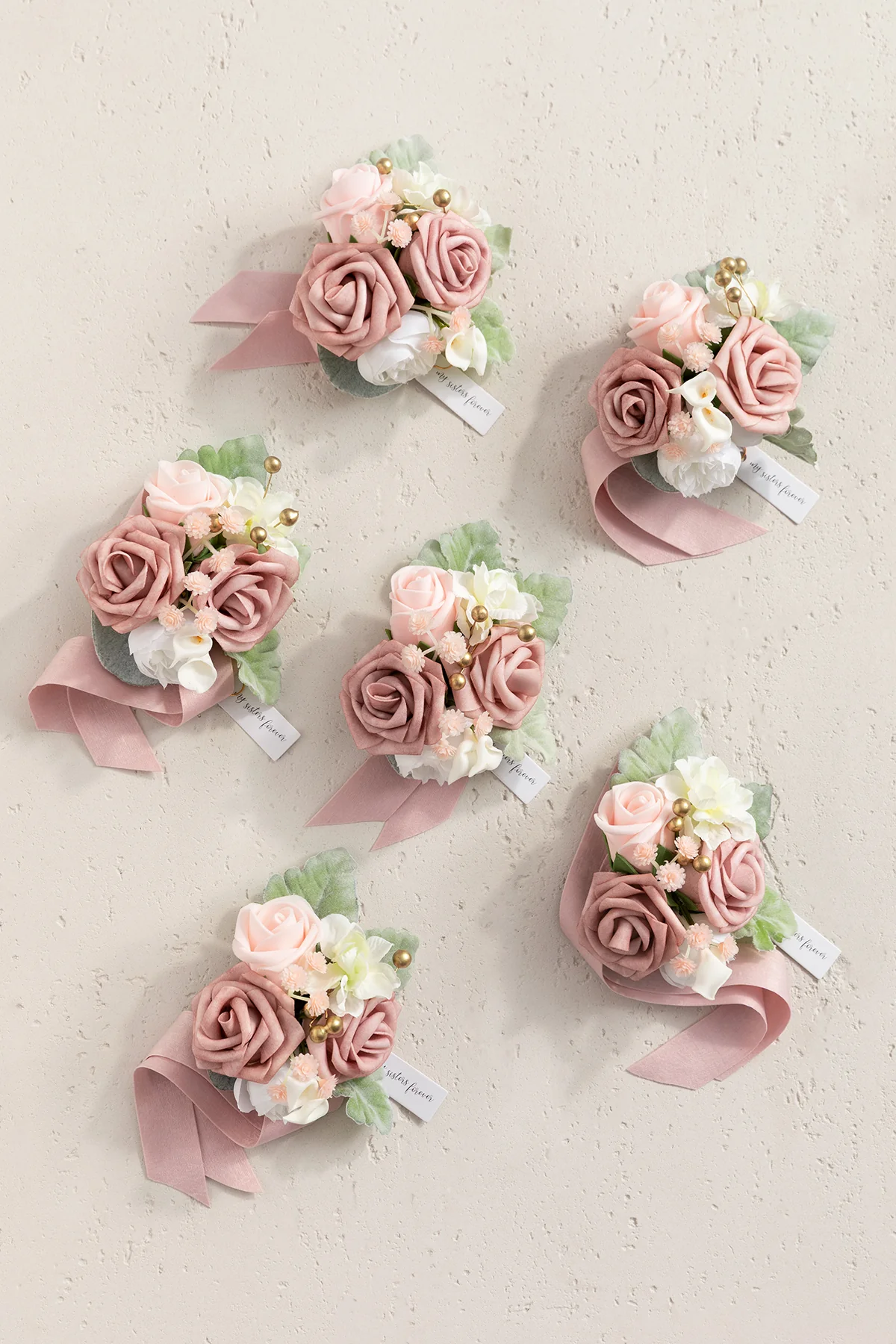 Wrist Corsages in Dusty Rose & Cream (Set of 6) - Image 2