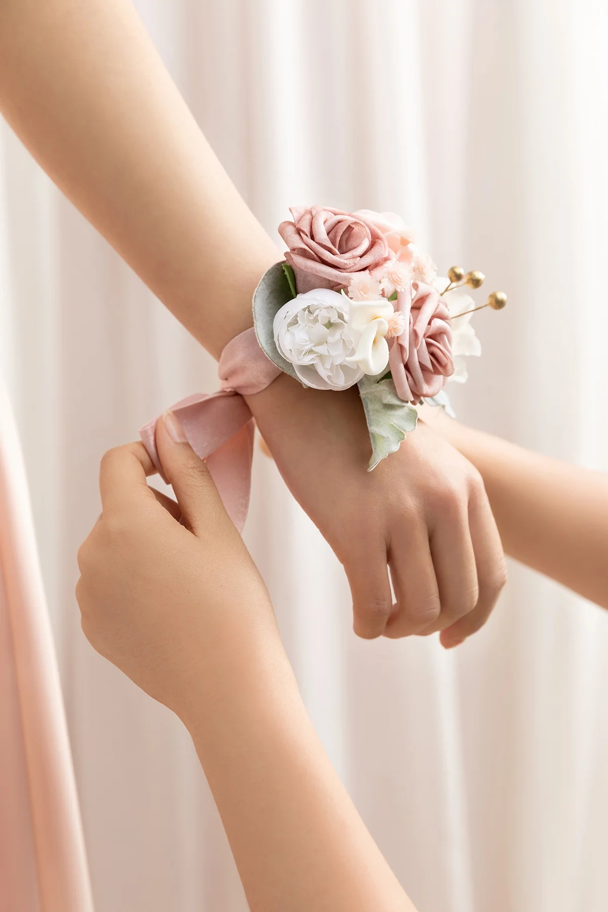 Wrist Corsages in Dusty Rose & Cream (Set of 6) - Image 5