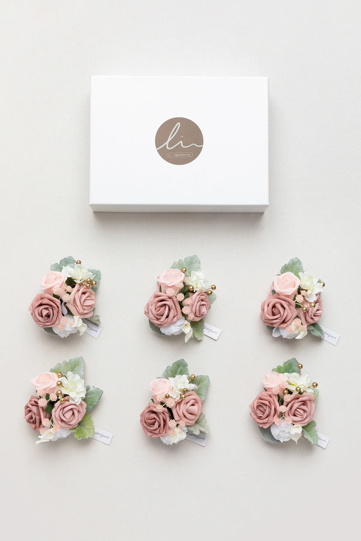 Wrist Corsages in Dusty Rose & Cream (Set of 6) - Image 6