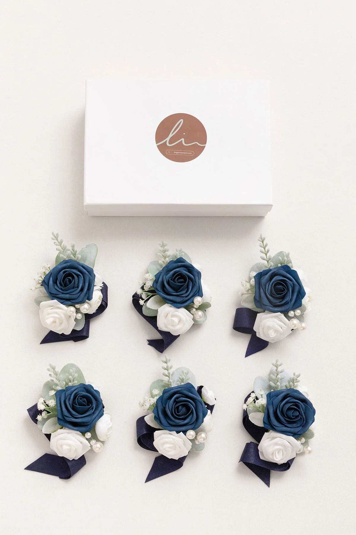 Wrist Corsages in Dusty Rose & Navy - Image 4