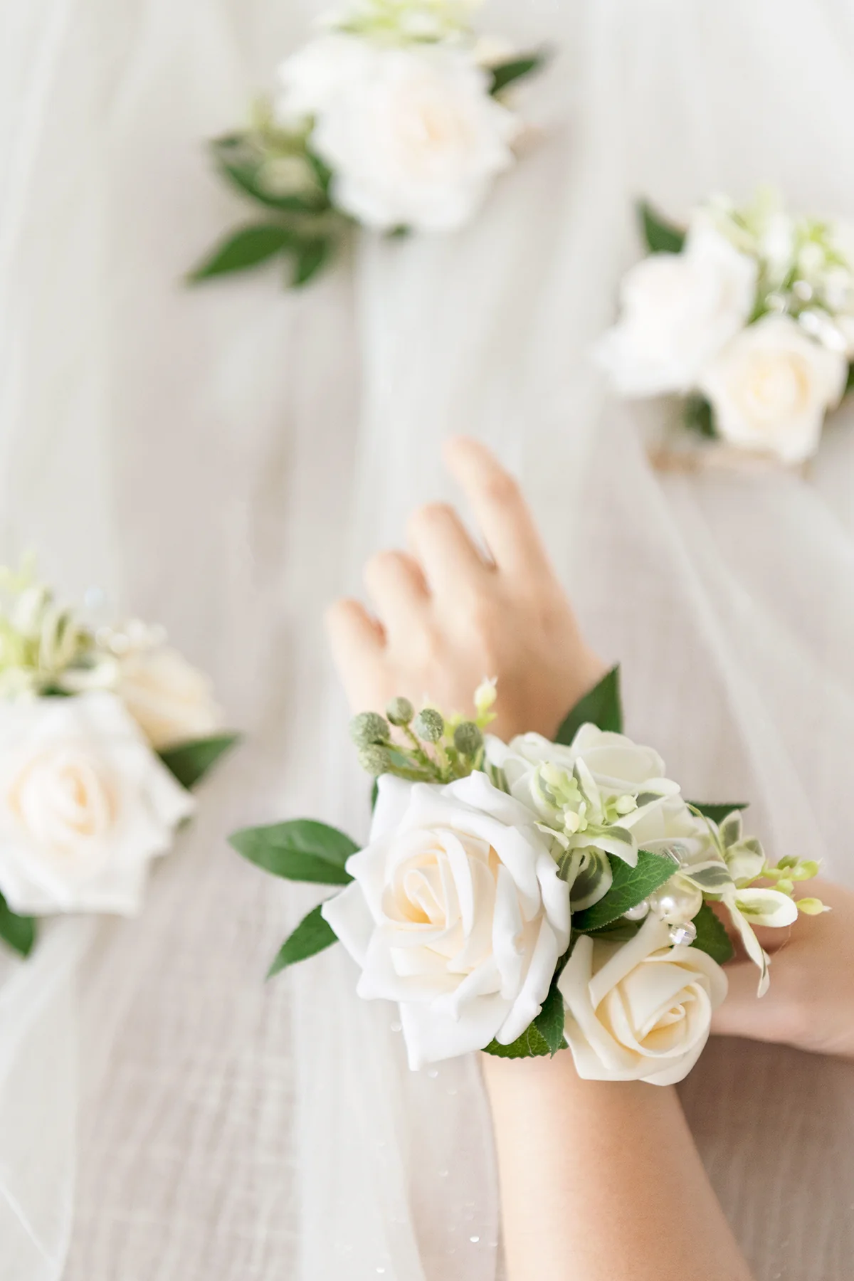 Wrist Corsages in Ivory & Cream - Image 4