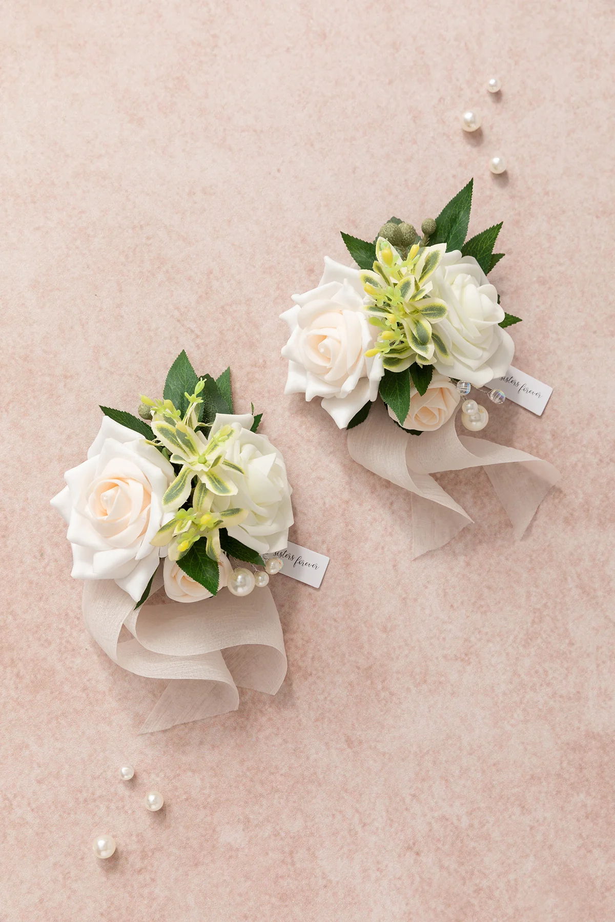 Wrist Corsages in Ivory & Cream (Set of 2) - Image 2