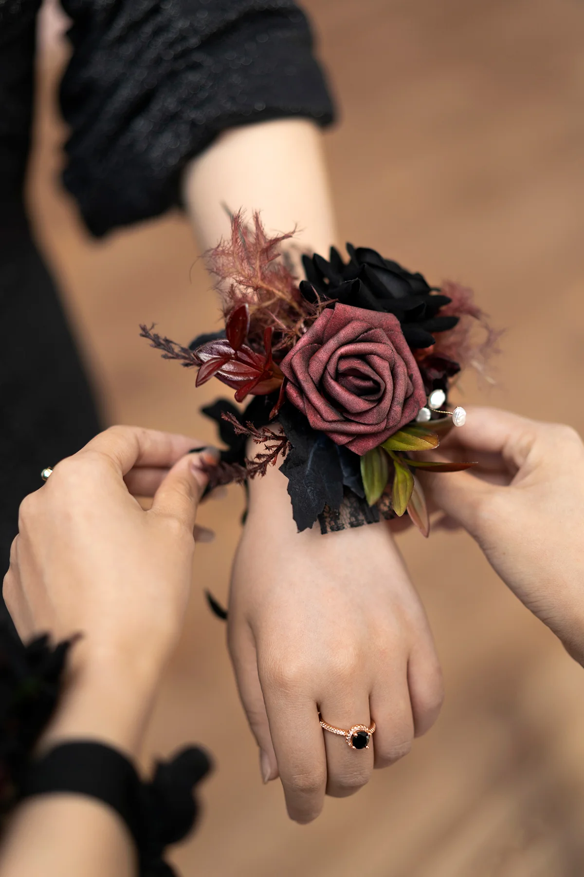 Wrist Corsages in Moody Burgundy & Black | Clearance - Image 5