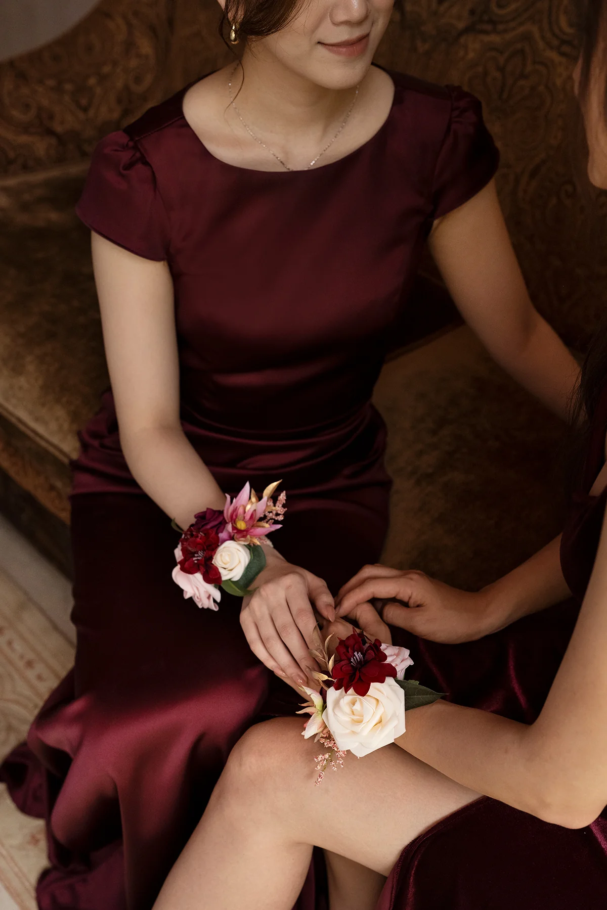 Wrist Corsages in Romantic Marsala (Set of 6) - Image 3