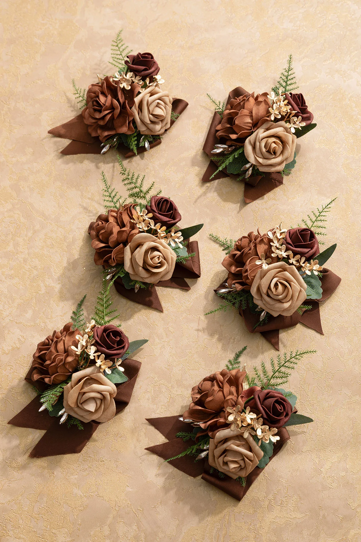 Wrist Corsages in Walnut Brown & Sand Beige - Image 3