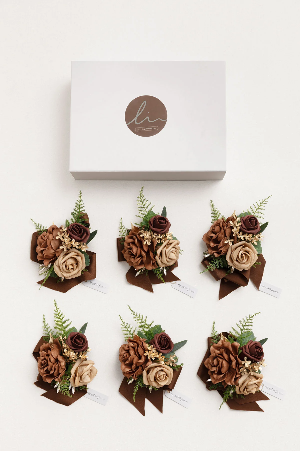 Wrist Corsages in Walnut Brown & Sand Beige - Image 4