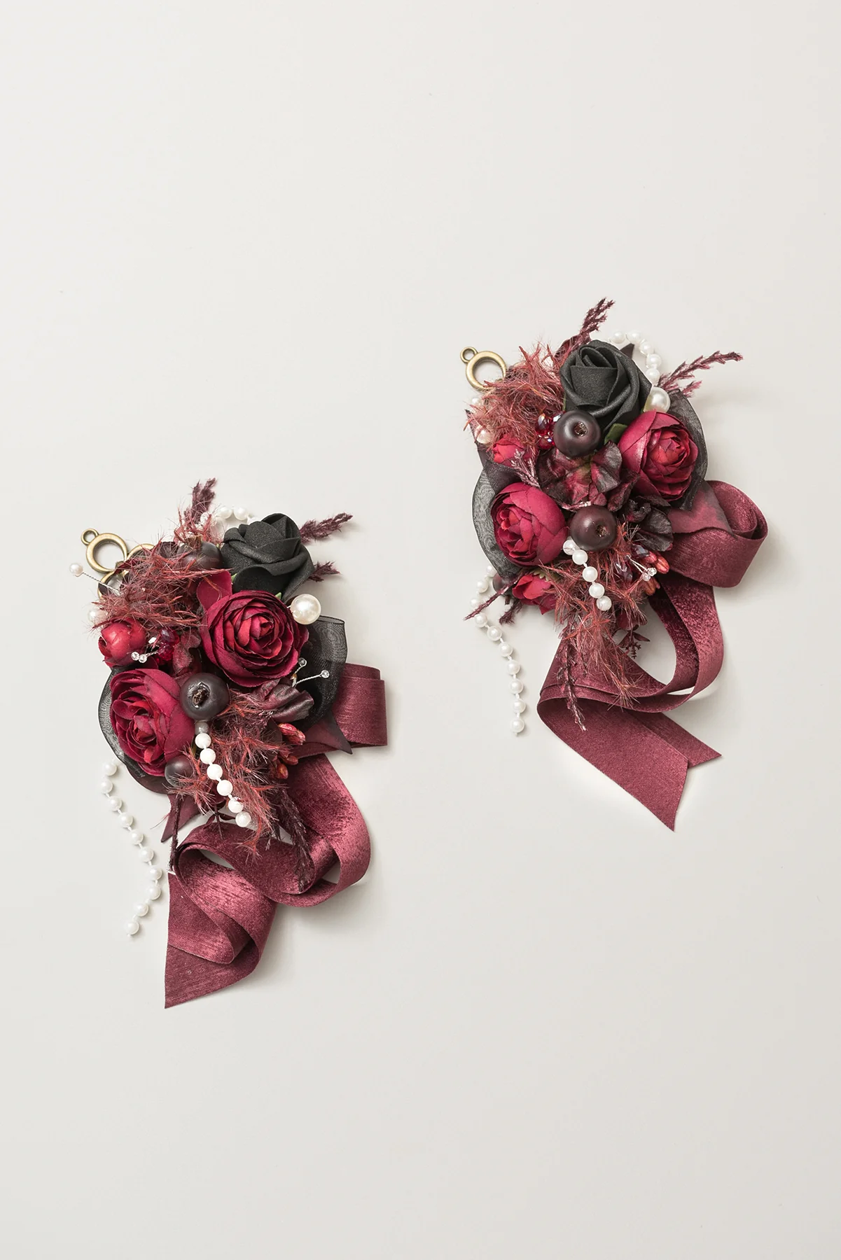 Wrist Corsages & Shoulder Corsages in Black & Burgundy | Clearance
