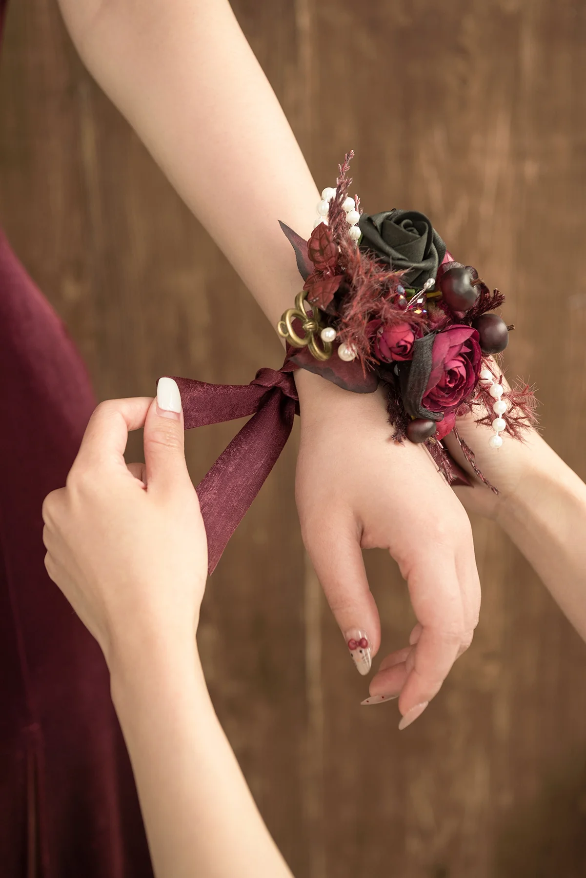 Wrist Corsages & Shoulder Corsages in Black & Burgundy | Clearance - Image 5