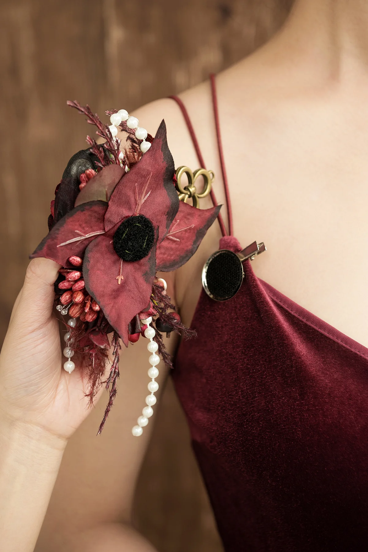Wrist Corsages & Shoulder Corsages in Black & Burgundy | Clearance - Image 6