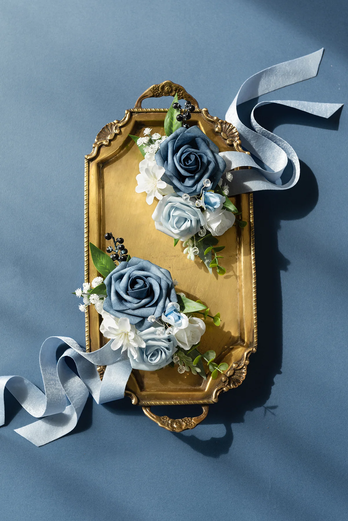 Wrist Corsages & Shoulder Corsages in Dusty Blue & Powder Blue - Image 2