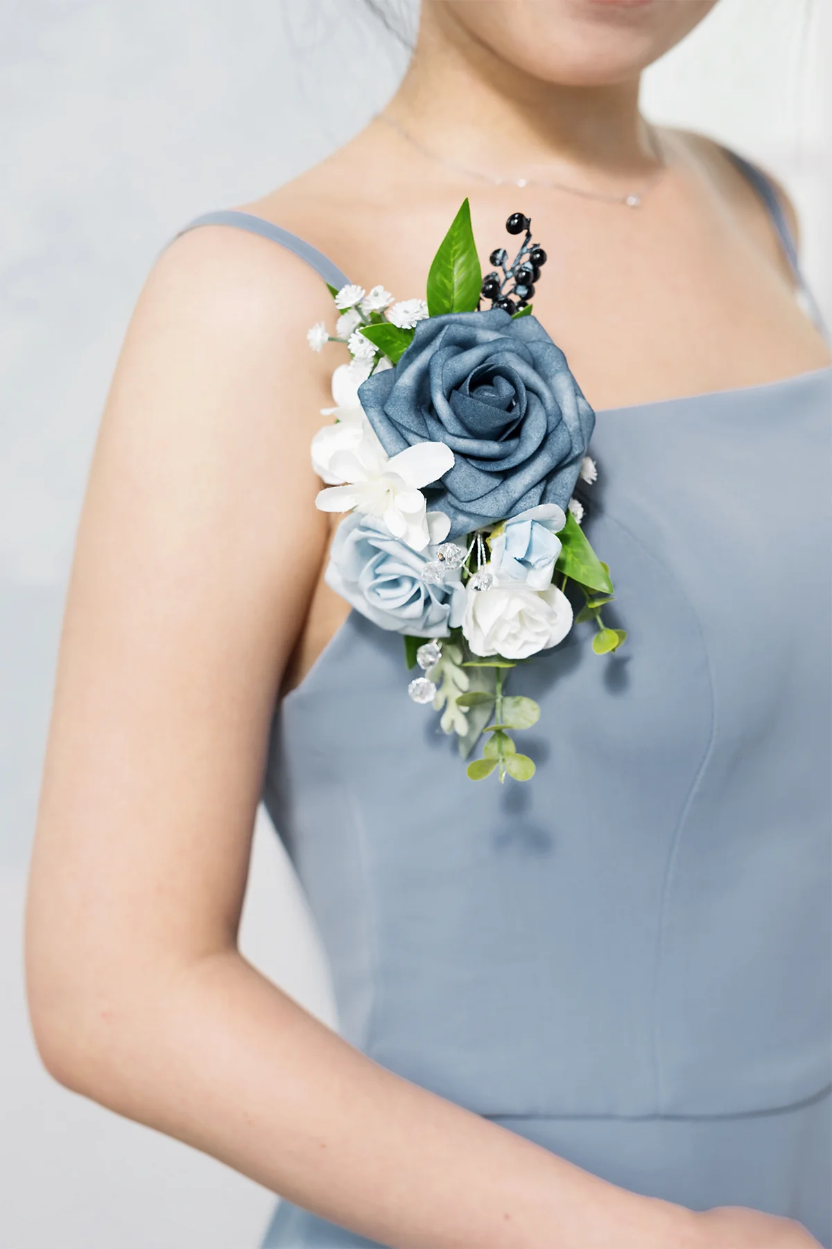 Wrist Corsages & Shoulder Corsages in Dusty Blue & Powder Blue - Image 4