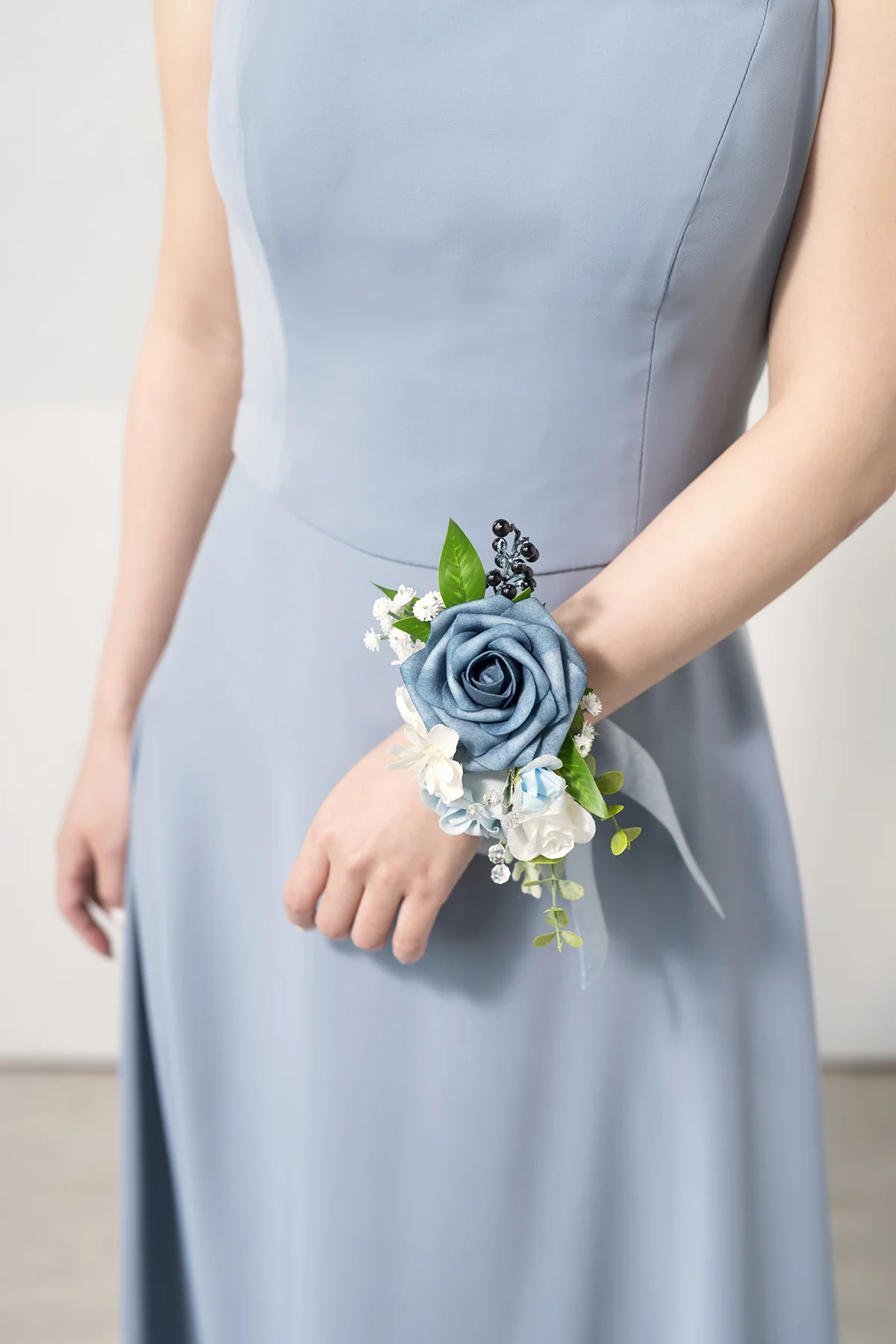 Wrist Corsages & Shoulder Corsages in Dusty Blue & Powder Blue - Image 5