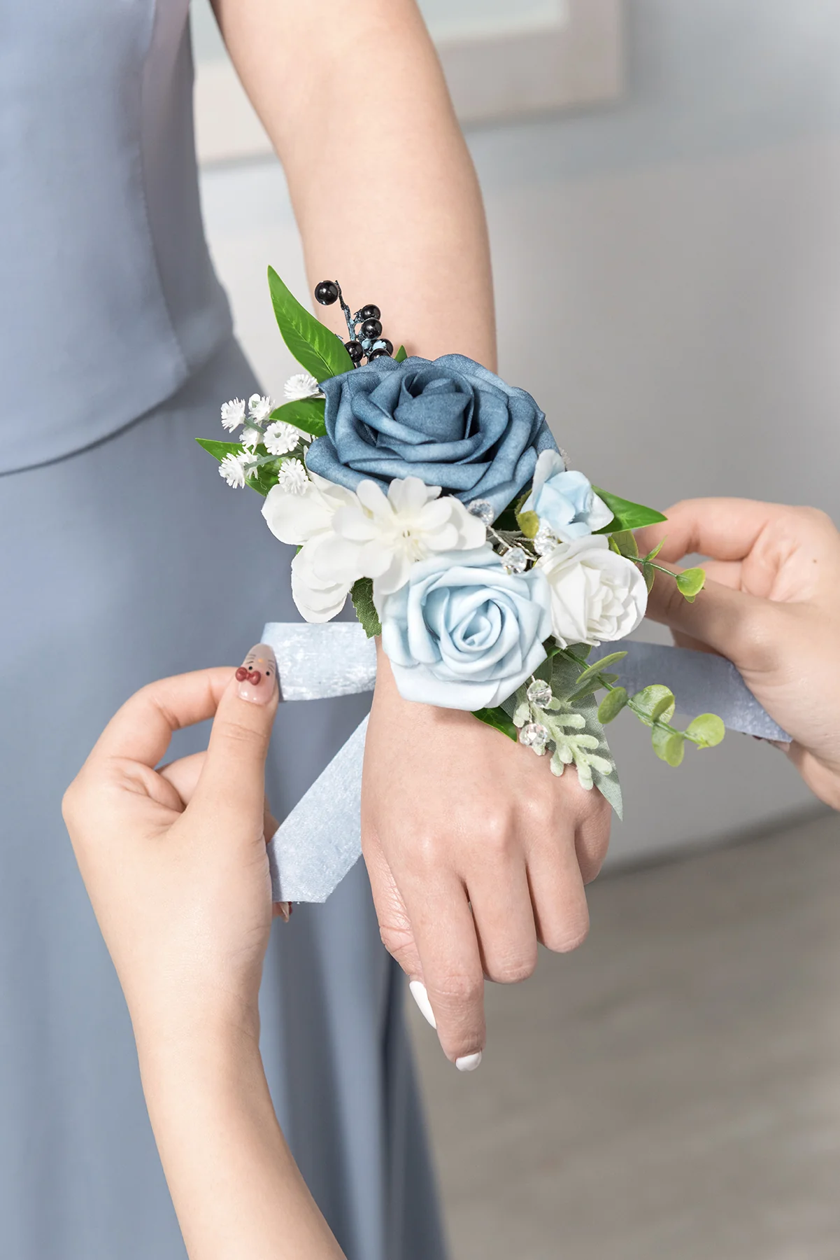 Wrist Corsages & Shoulder Corsages in Dusty Blue & Powder Blue - Image 7