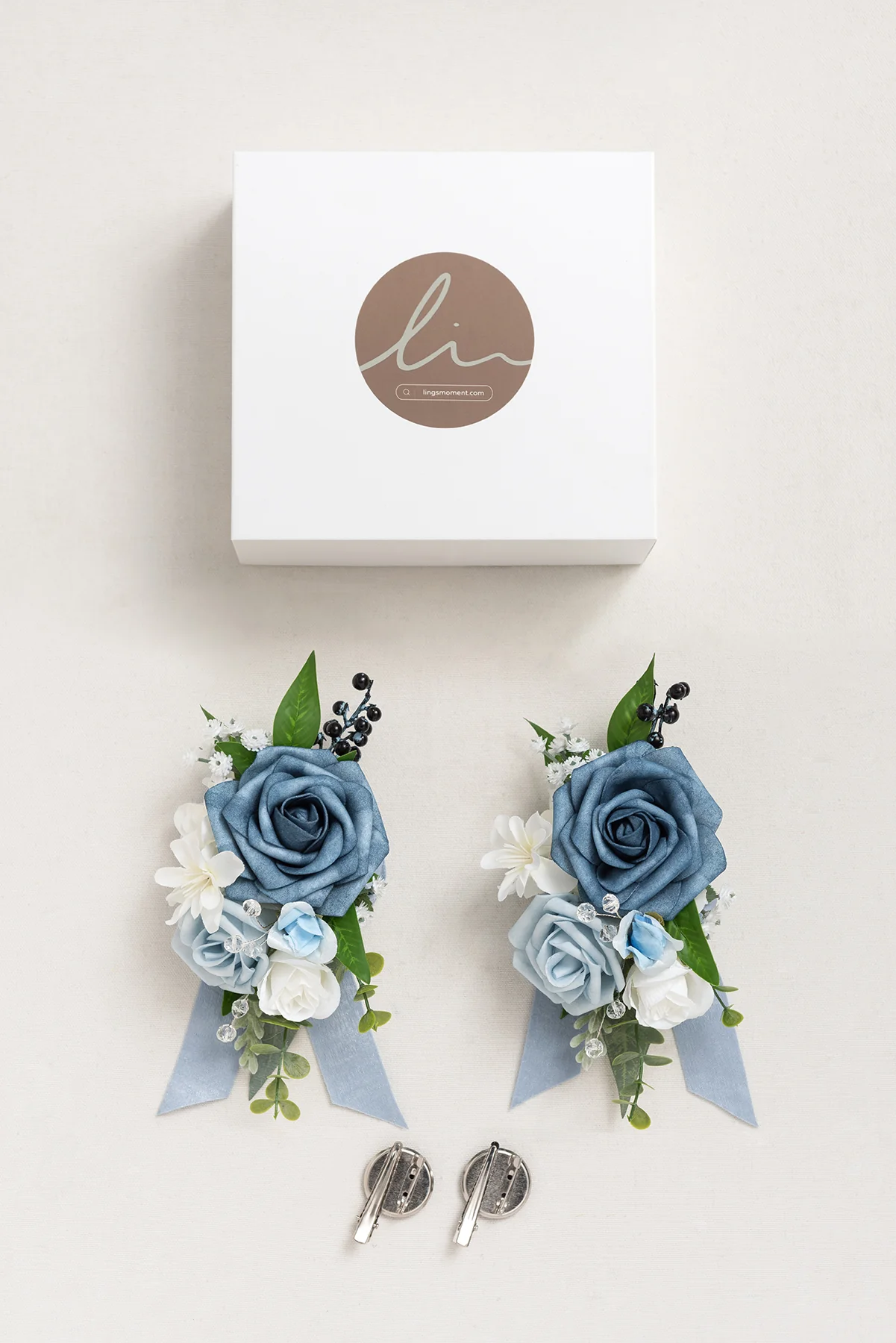 Wrist Corsages & Shoulder Corsages in Dusty Blue & Powder Blue - Image 8