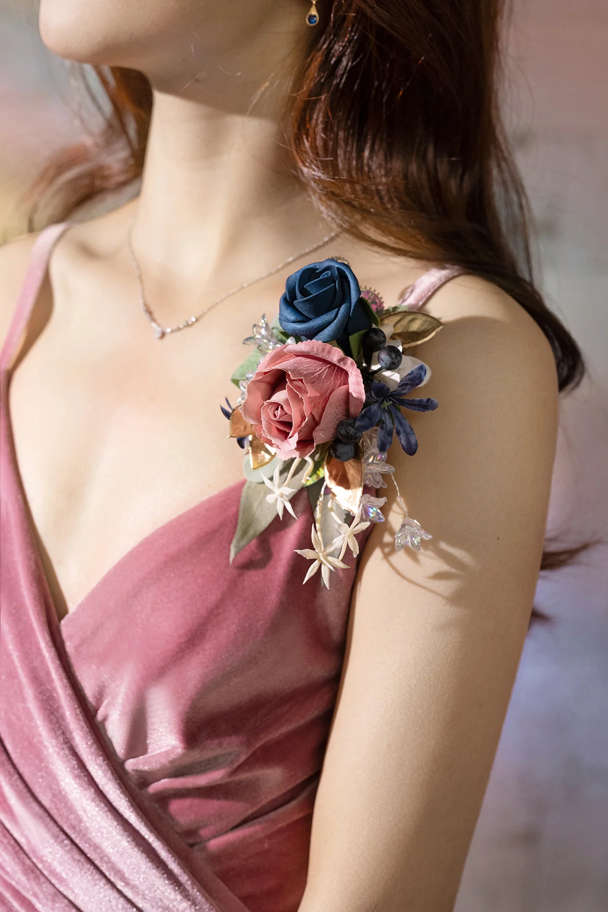 Flash Sale | Wrist Corsages & Shoulder Corsages in Dusty Rose & Navy Blue - Image 4