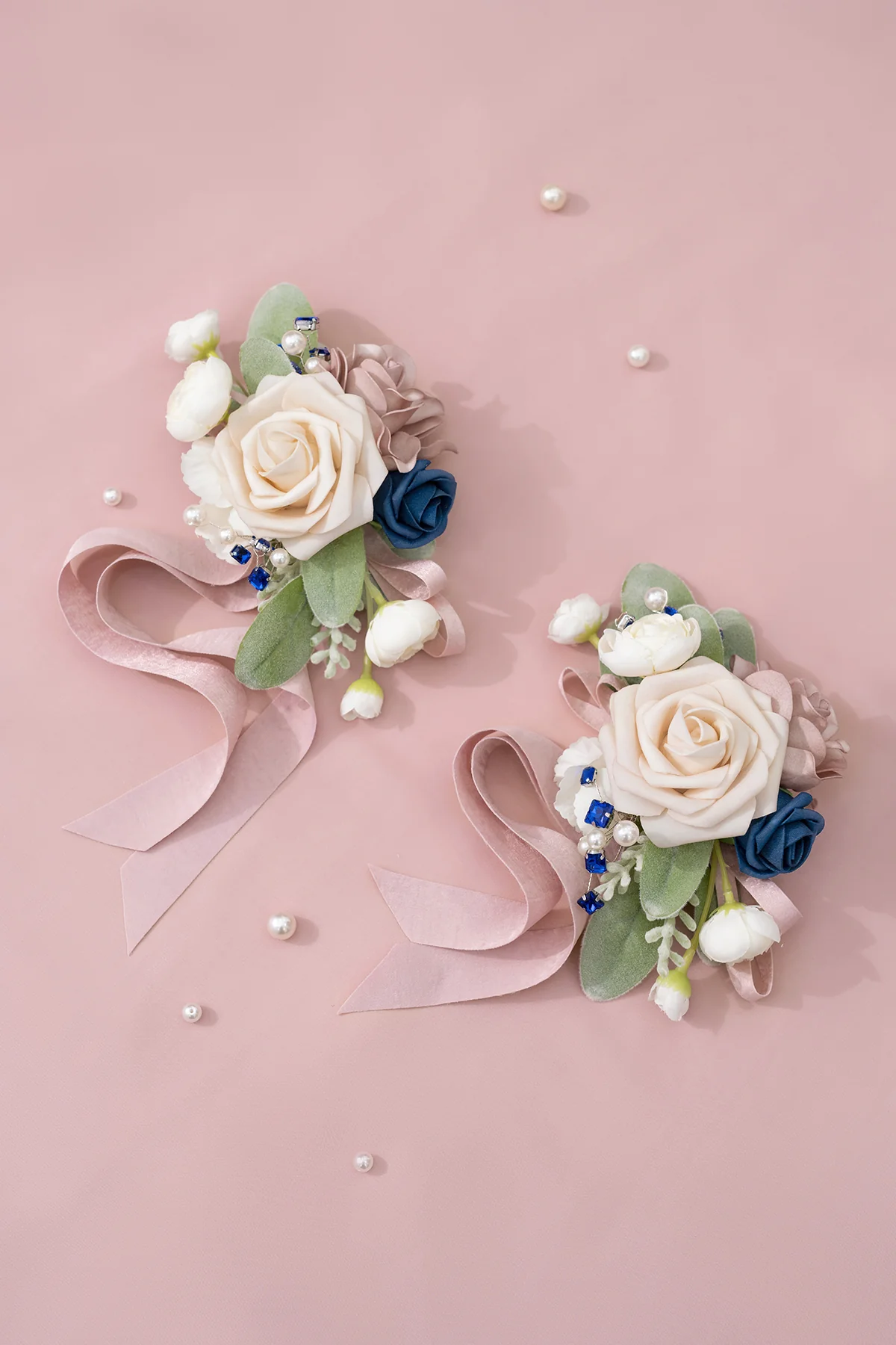 Wrist Corsages & Shoulder Corsages in Dusty Rose & Navy Blue - Image 2